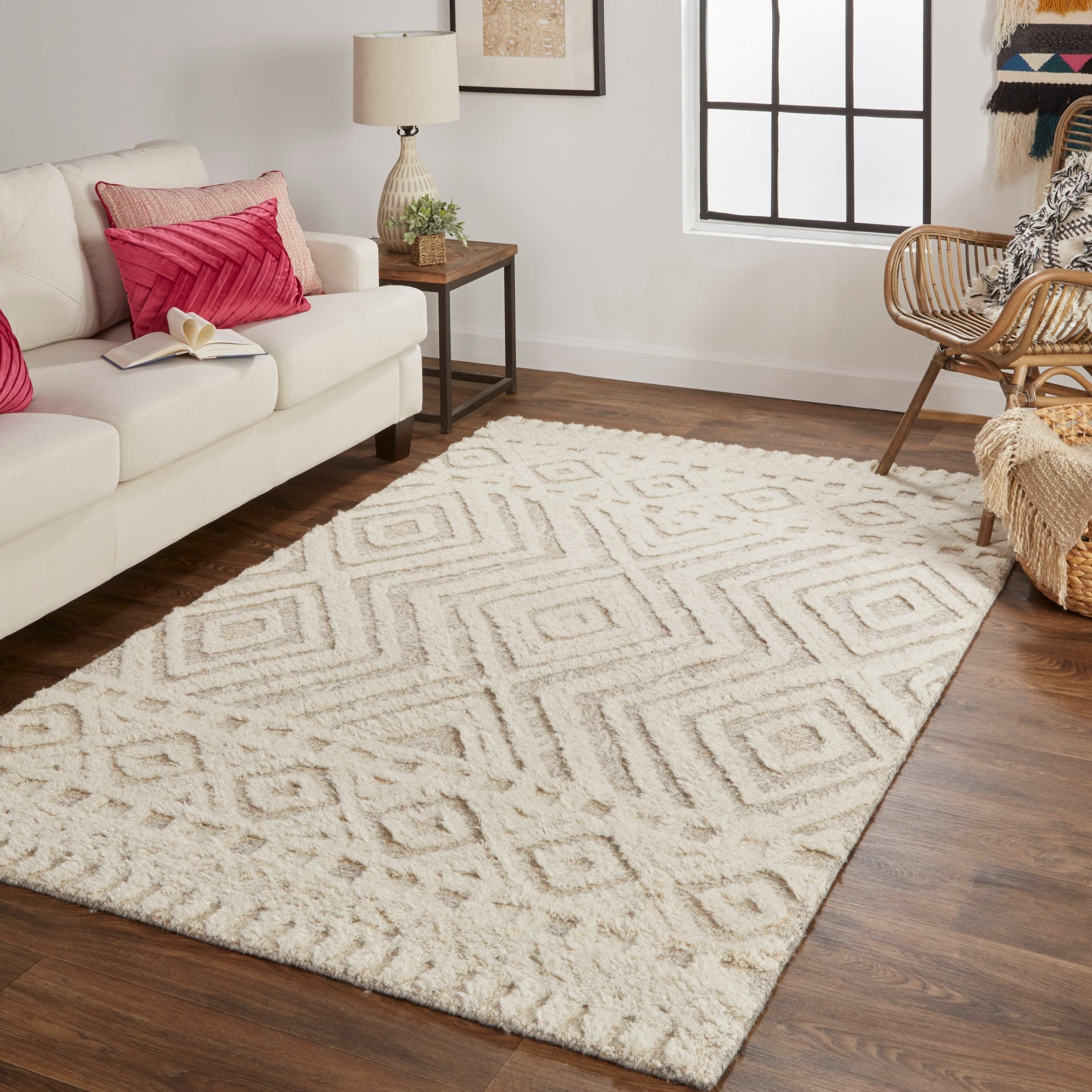 Handmade Ivory and Tan Wool Geometric Area Rug