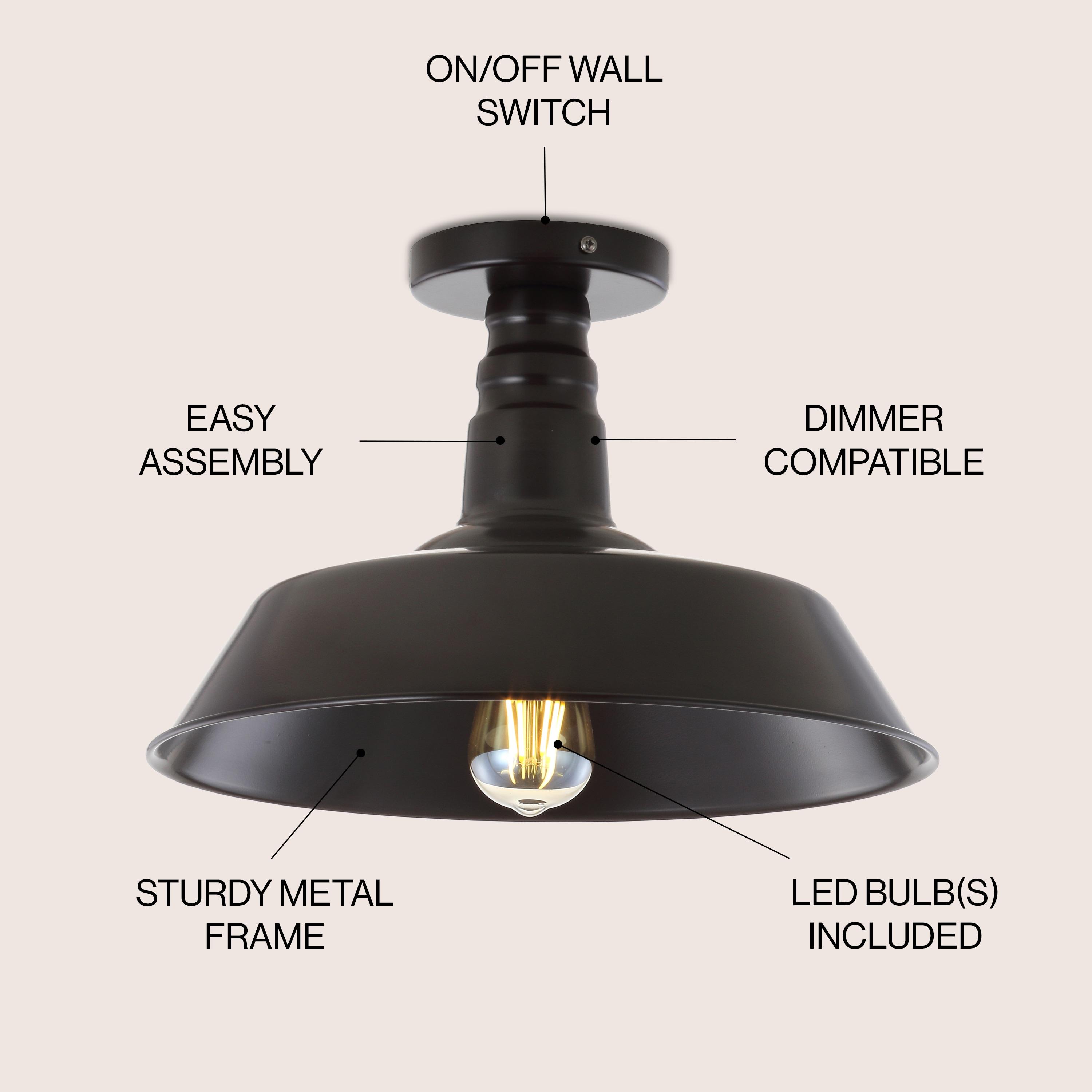 Chloe Lighting Friedrich Industrial-Style 1 Light Rubbed Bronze Semi-Flush Ceiling Fixture 14" Wide