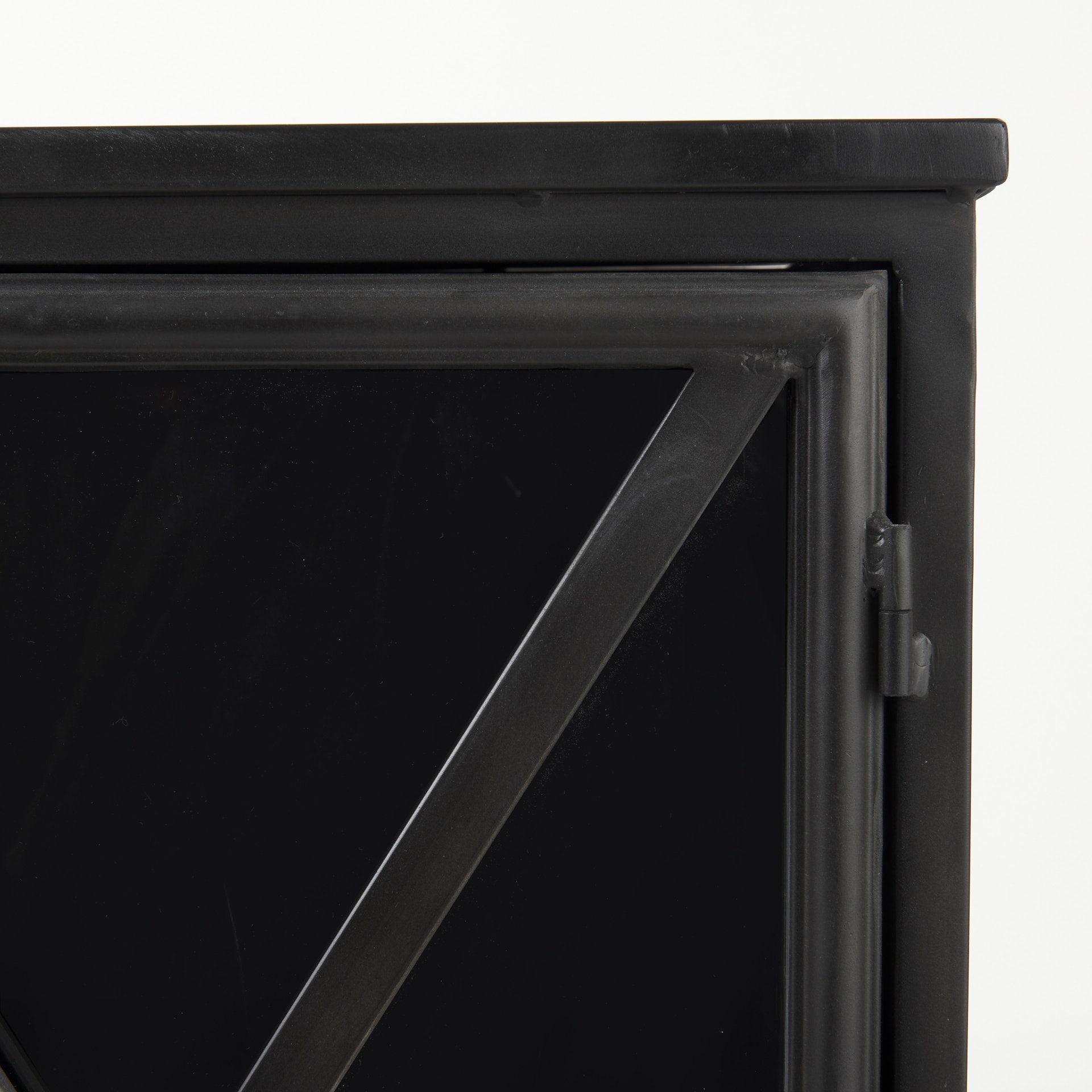 Poppy Black Iron Glass Paneled Distressed Sideboard with Storage
