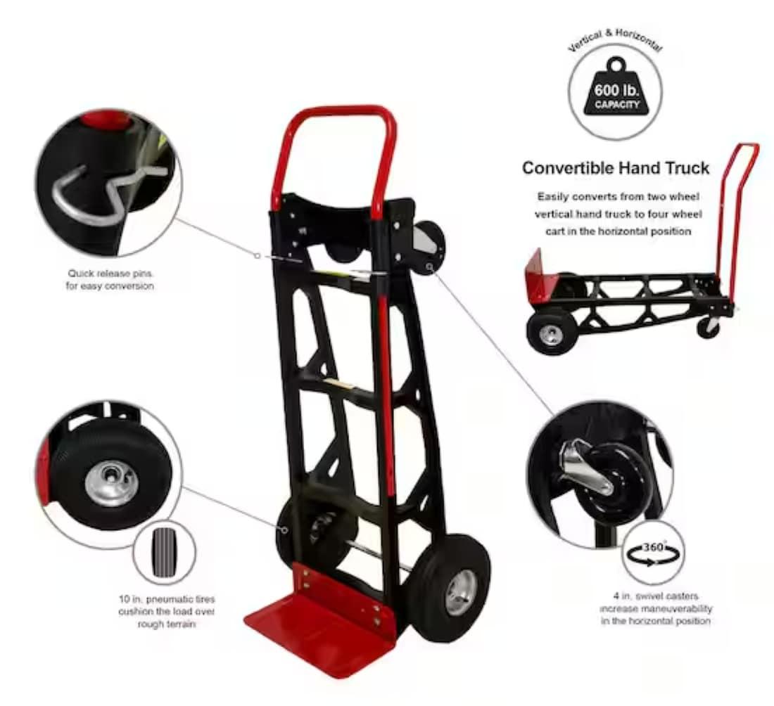Milwaukee Hand Trucks Nylon Convertible Truck with 10? Pneumatic Tires