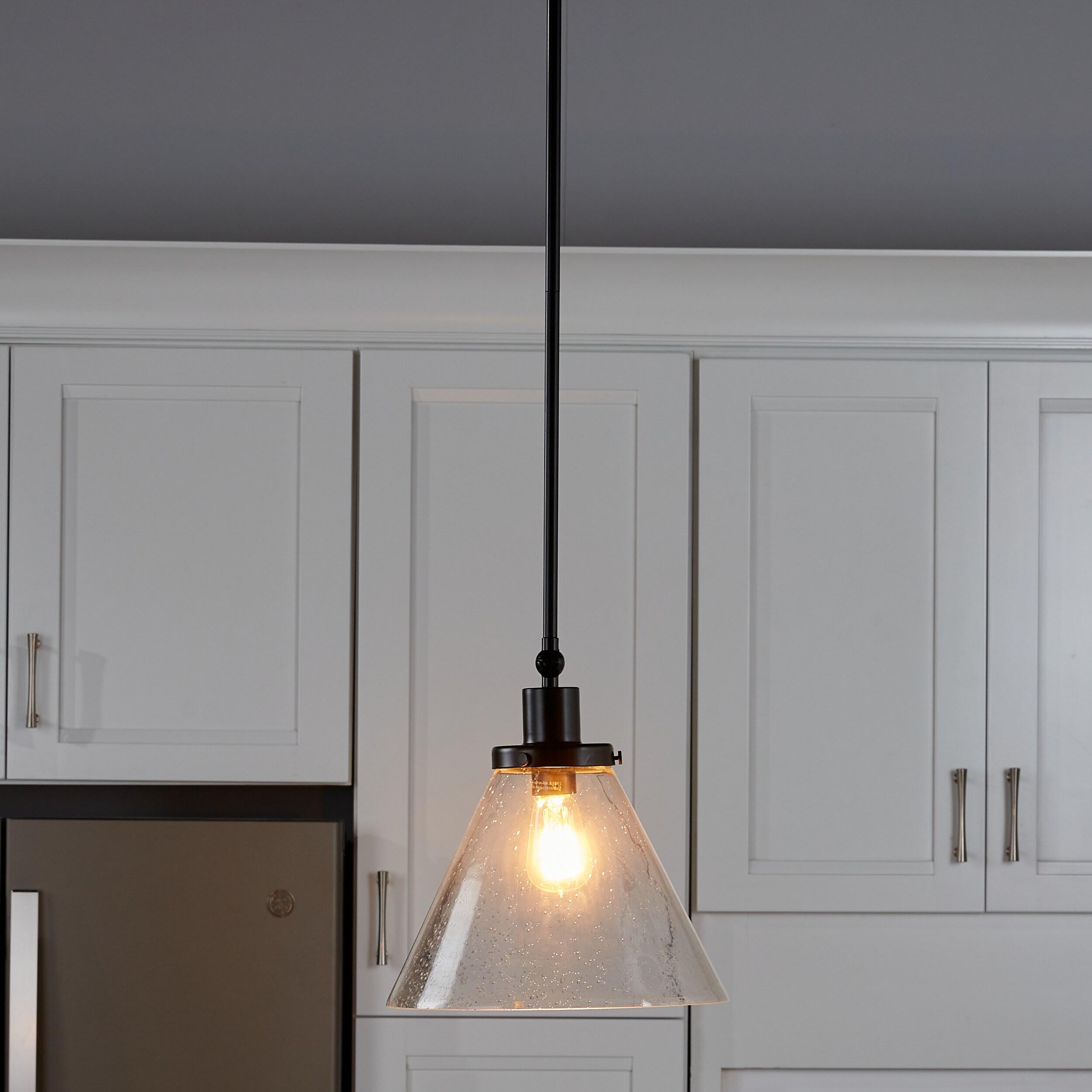 Progress Lighting Hinton 1-Light Industrial Pendant Light, Matte Black, Seeded Glass Shade
