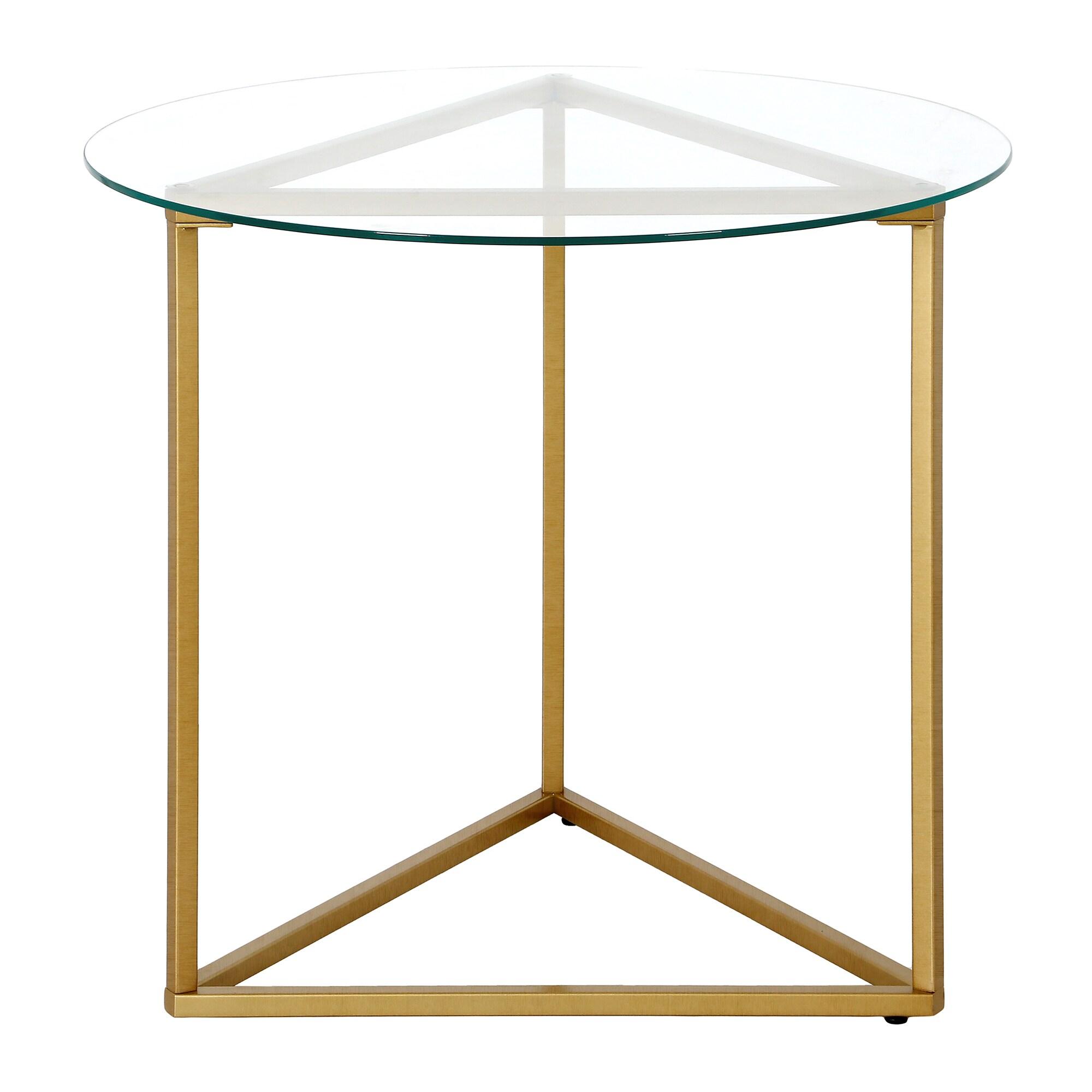 Evelyn&Zoe Jenson 24" Wide Round Side Table with Glass Top, Brass