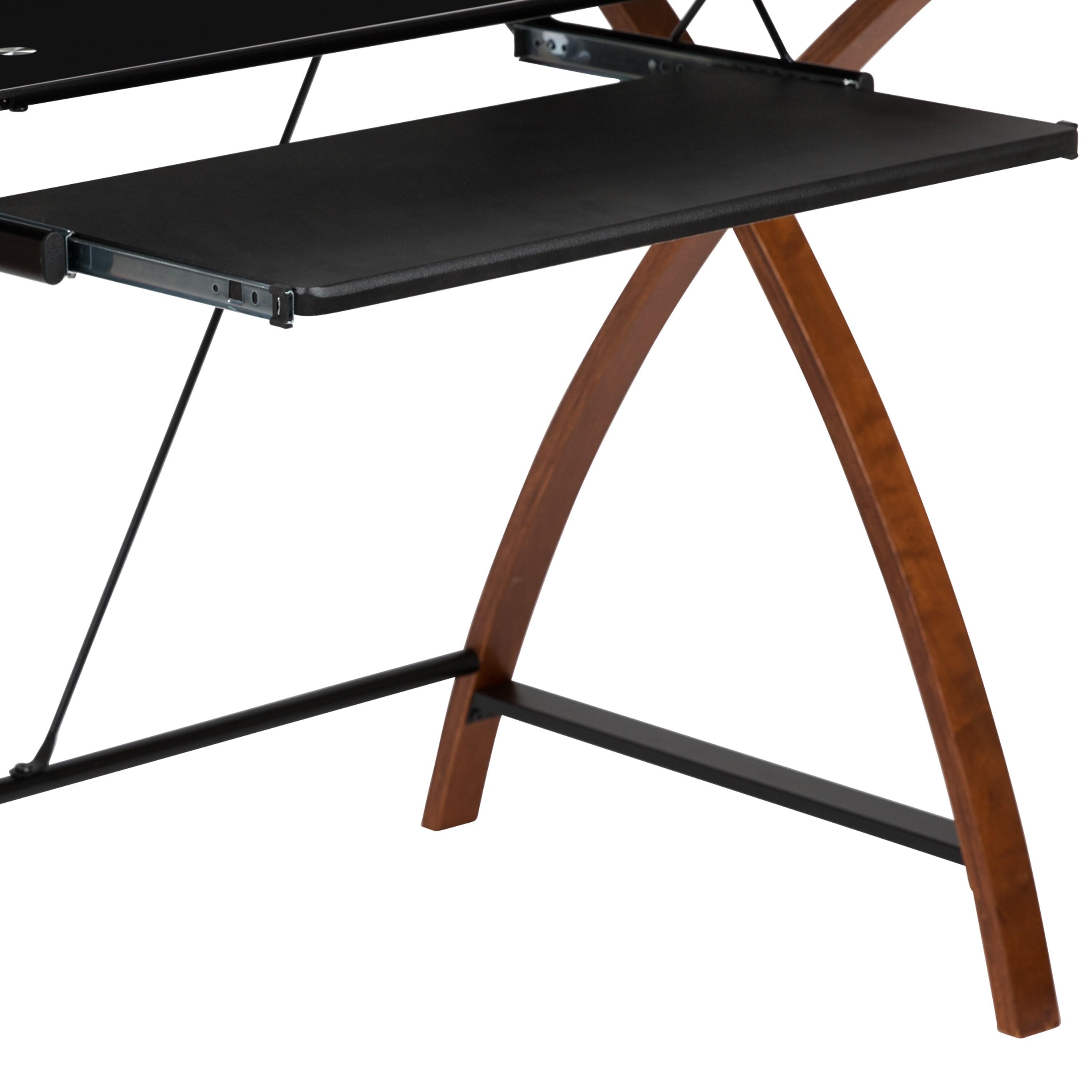 Flash Furniture Jude Black Glass Computer Desk with Pull-Out Keyboard Tray and Crisscross Frame