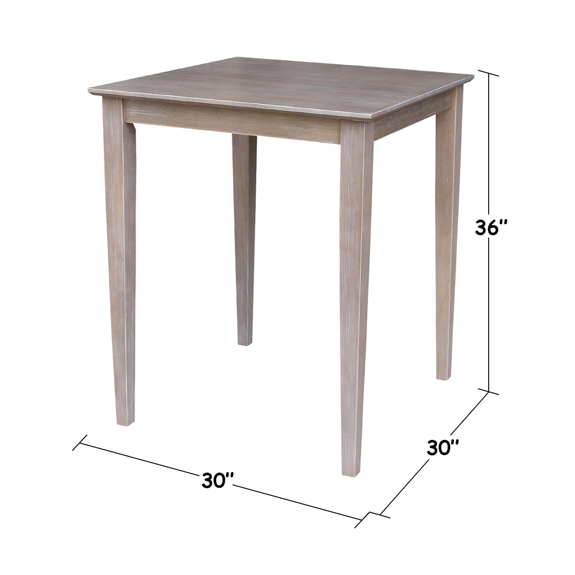 Solid Wood 30" X 30" Counter Height Table Washed Gray Taupe - International Concepts: Parawood, Square, Pedestal Base