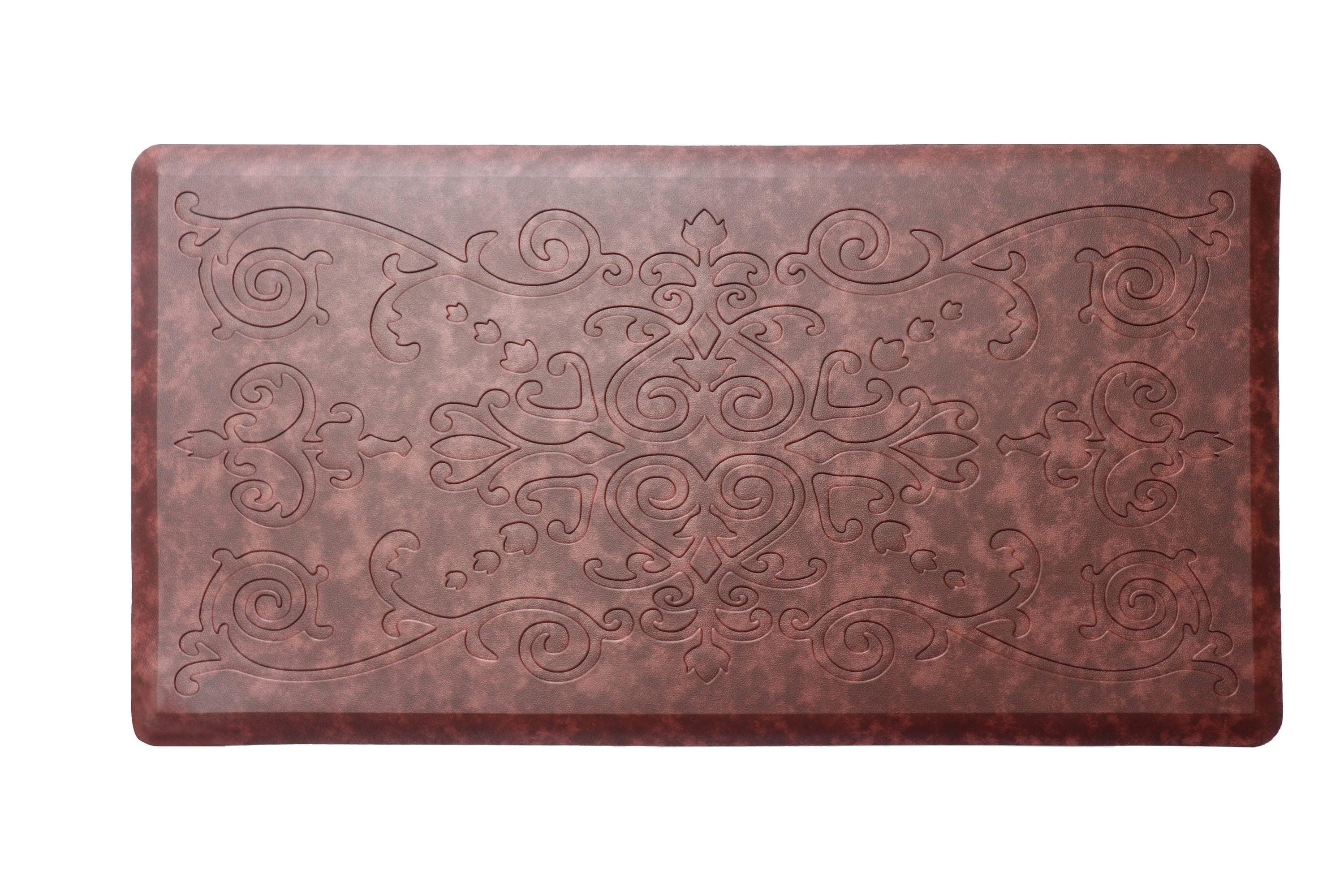 J&V TEXTILES Medallion Embossed Anti-Fatigue Stain-Resistant Cushioned Floor Mats (20" x 39" Burgundy)