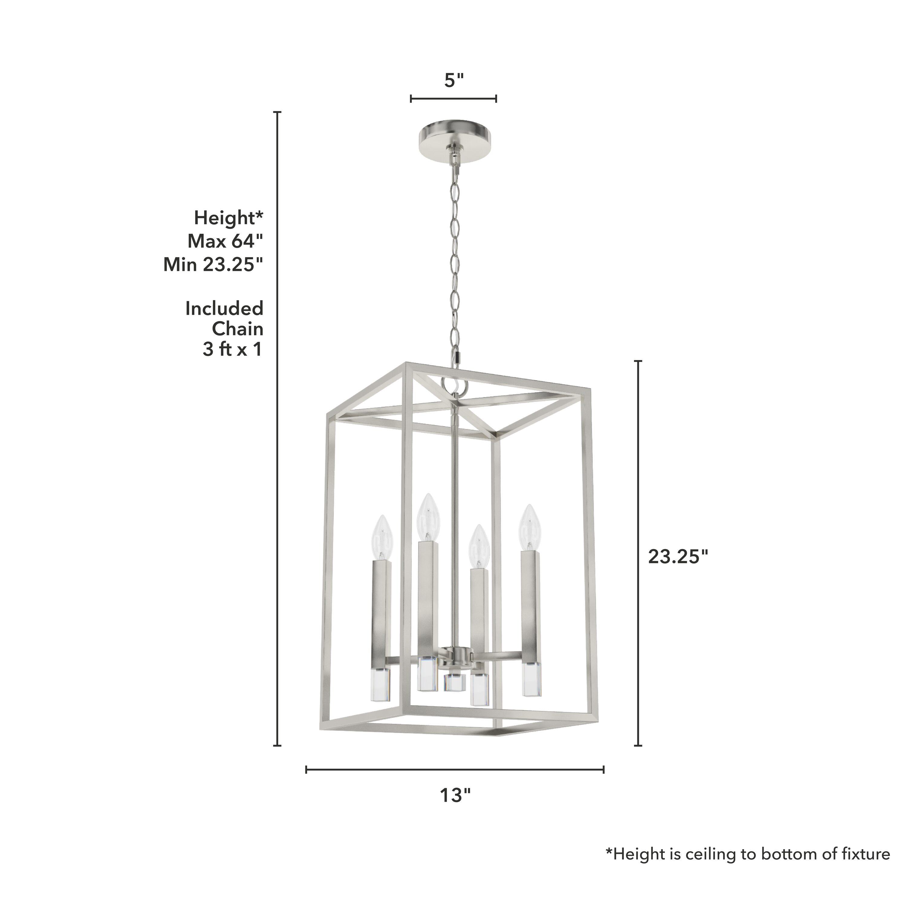 Hunter - Sunjai 4-light Brushed Nickel, Medium Size Pendant Light, Dimmable, Formal Style, Rectangle Shaped, for Bedrooms, Kitchens, Dining, Living Rooms - 19987
