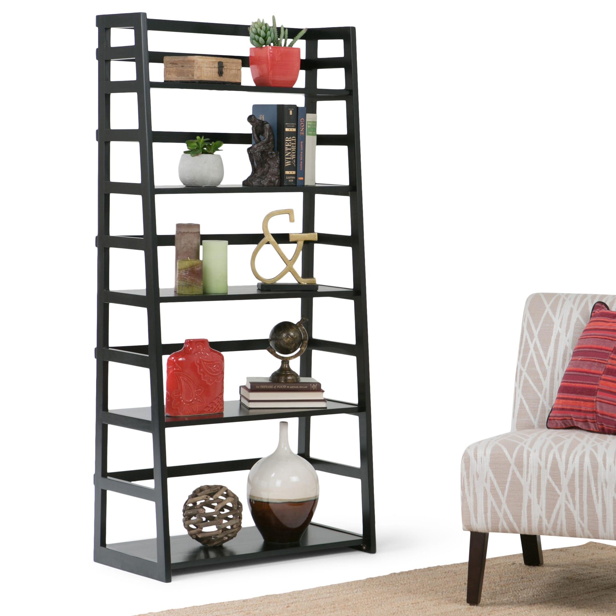 Acadian Solid Wood 30" Transitional Black Ladder Shelf