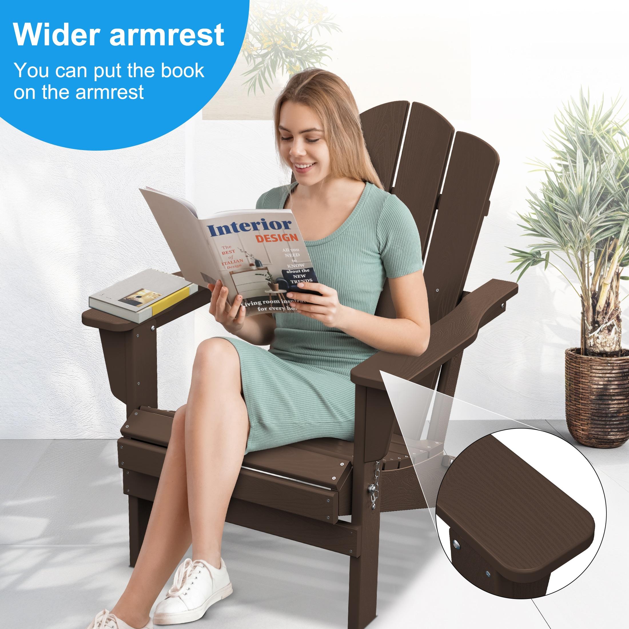 JEAREY Outdoor HDPE Folding Classic Adirondack Chair All-Weather Coffee