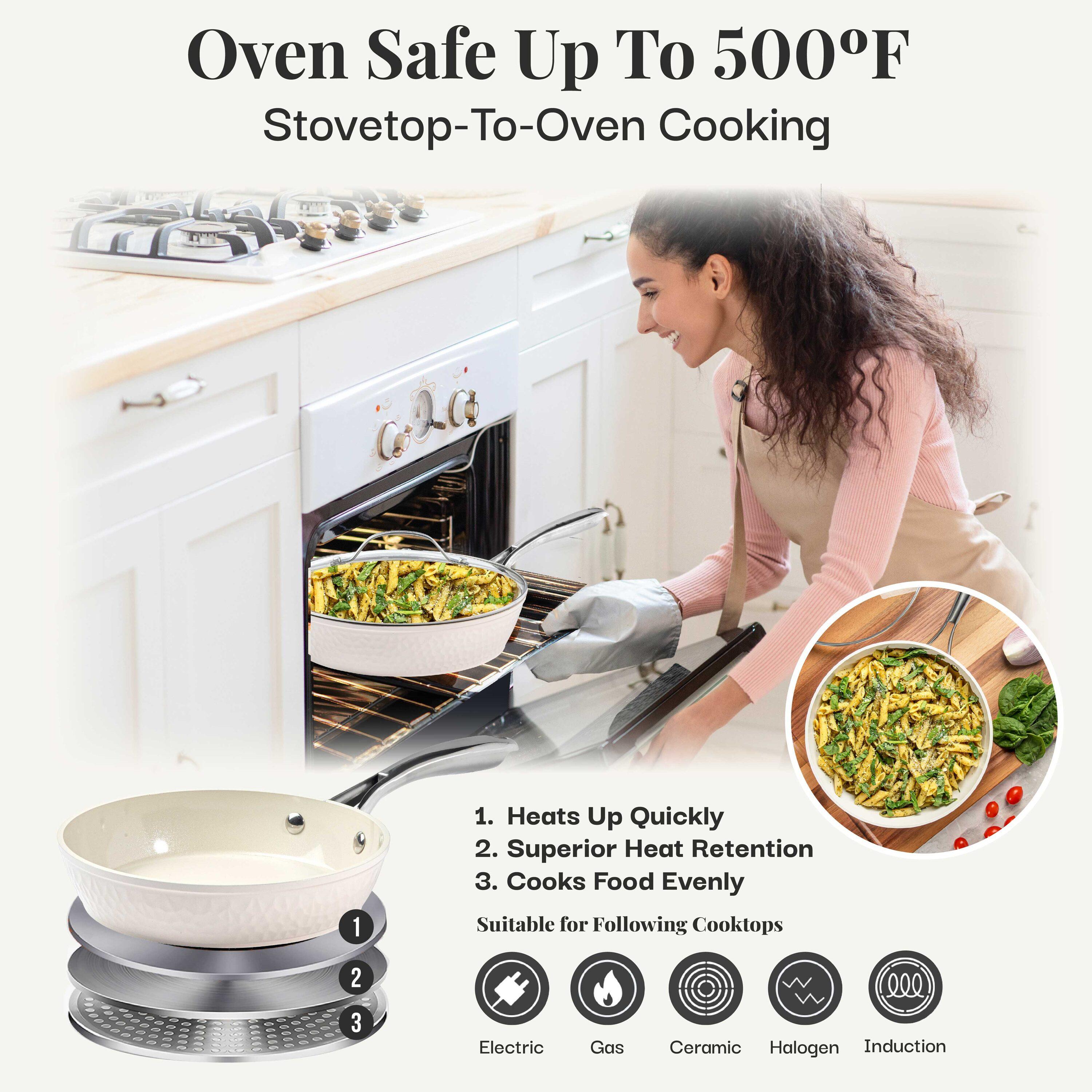 Gotham Steel Nonstick Pots and Pans 15 Piece Set Ceramic Cookware Kitchen Set Hammered Includes Frying Skillet, Cream