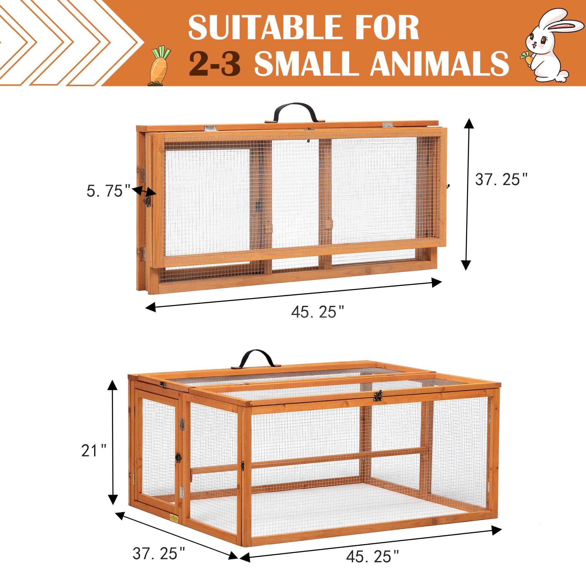 Coziwow Folding Chicken Coop, Wooden Rabbit Hutch for Small Animals with Roosting Bar, Orange