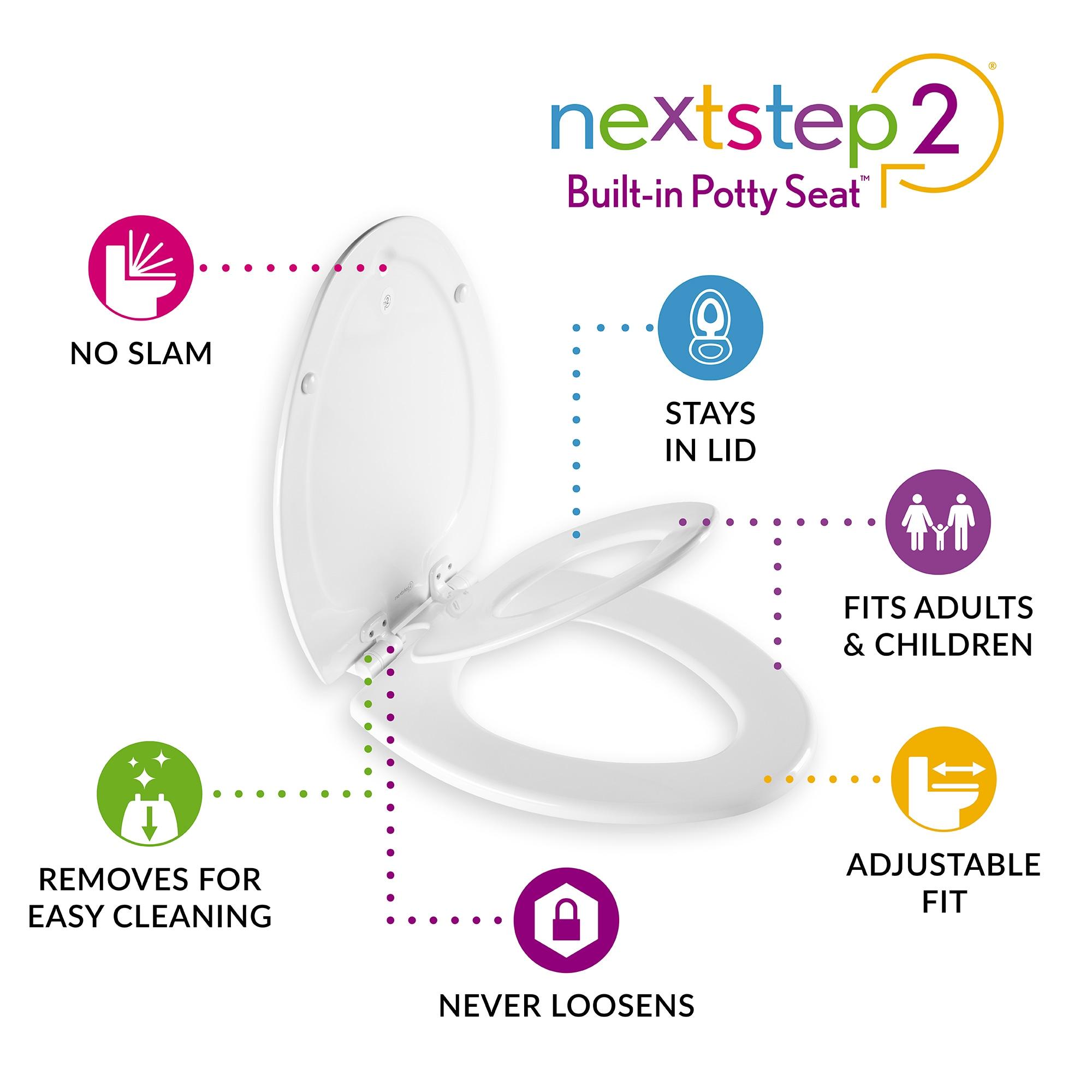 NextStep2 White Elongated Slow-Close Toilet Seat with Plastic Hinges