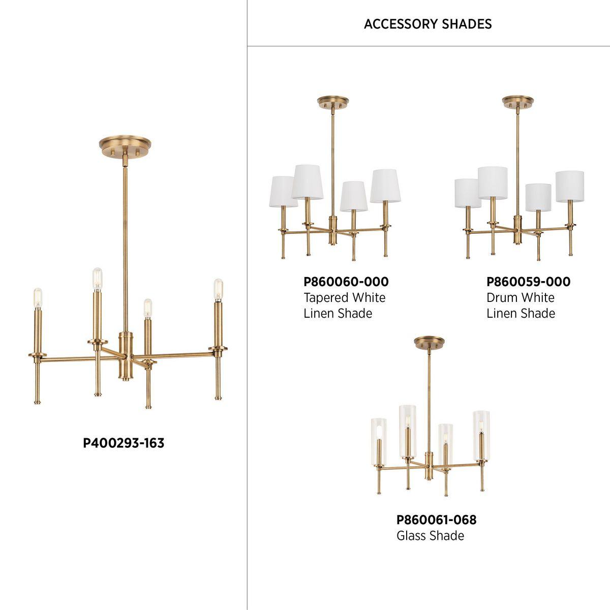 Progress Lighting Elara 4-Light Chandelier, Vintage Brass, Clear Glass Shades