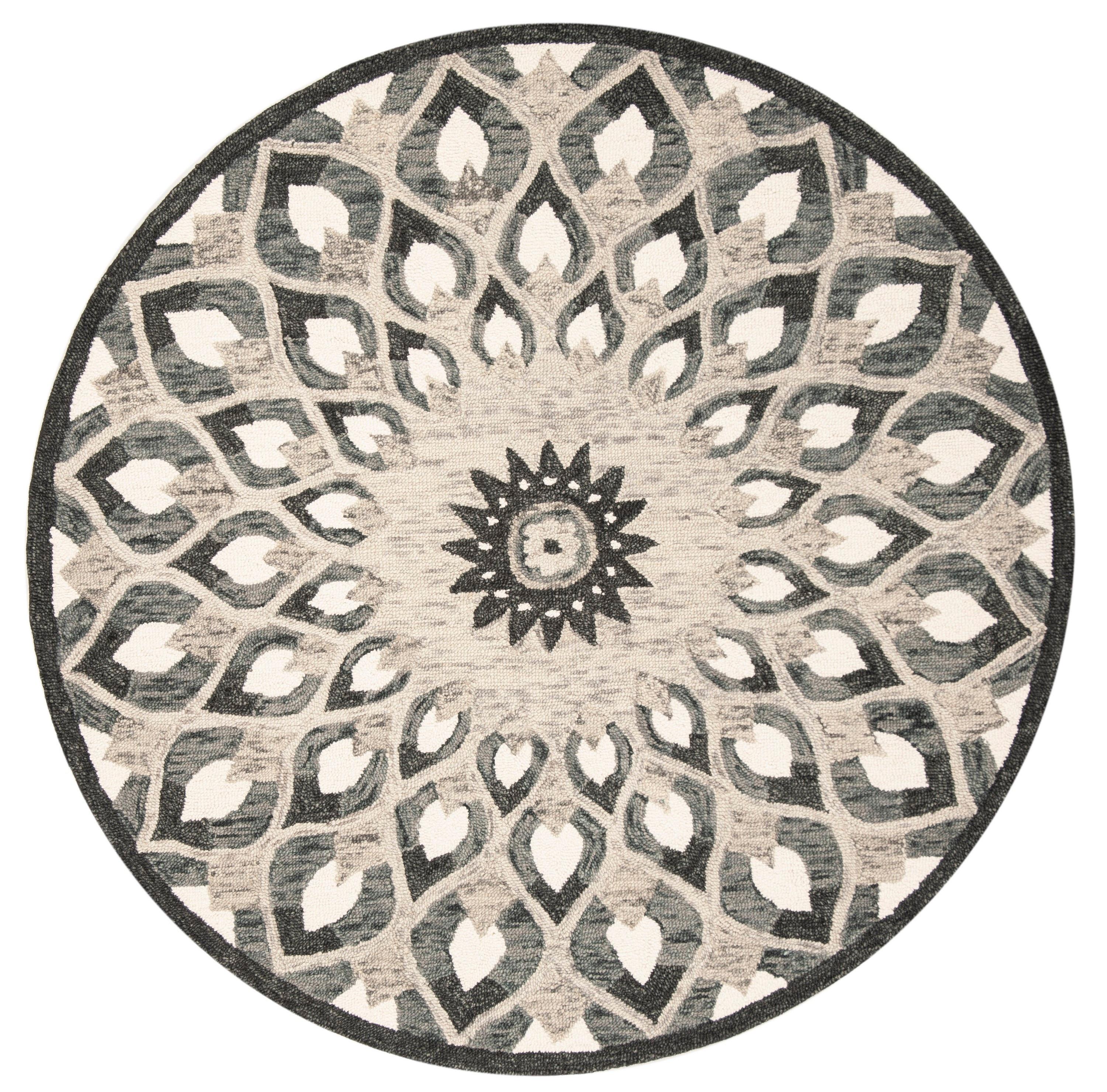 Novelty NOV603 Hand Tufted Area Rug - Charcoal/Ivory - 6' Round - Safavieh.