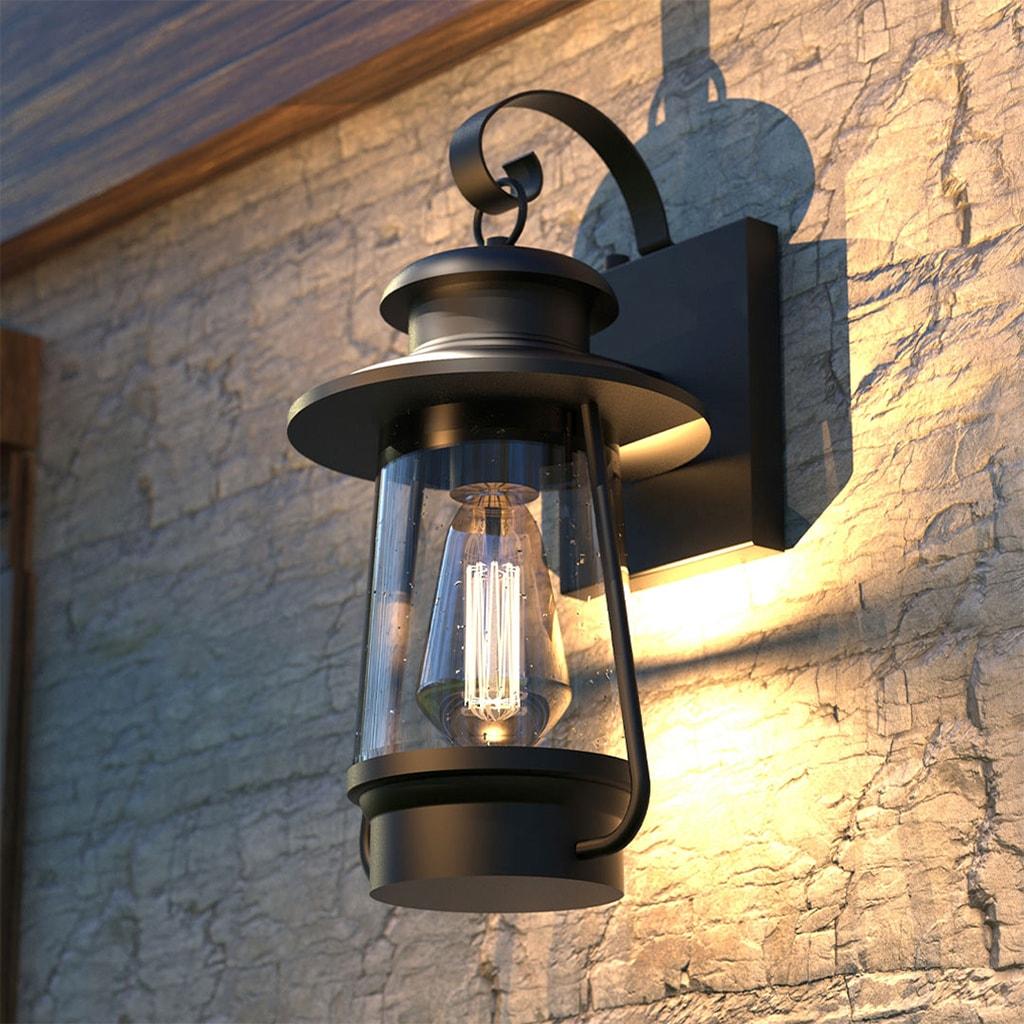 KODA Acadian Weather-Resistant Outdoor LED Wall Lantern with Integrated Dusk-to-Dawn Sensor, Includes Energy Star Rated LED Bulb, Premium Seeded Glass Design for Patio, Porch, Entryways