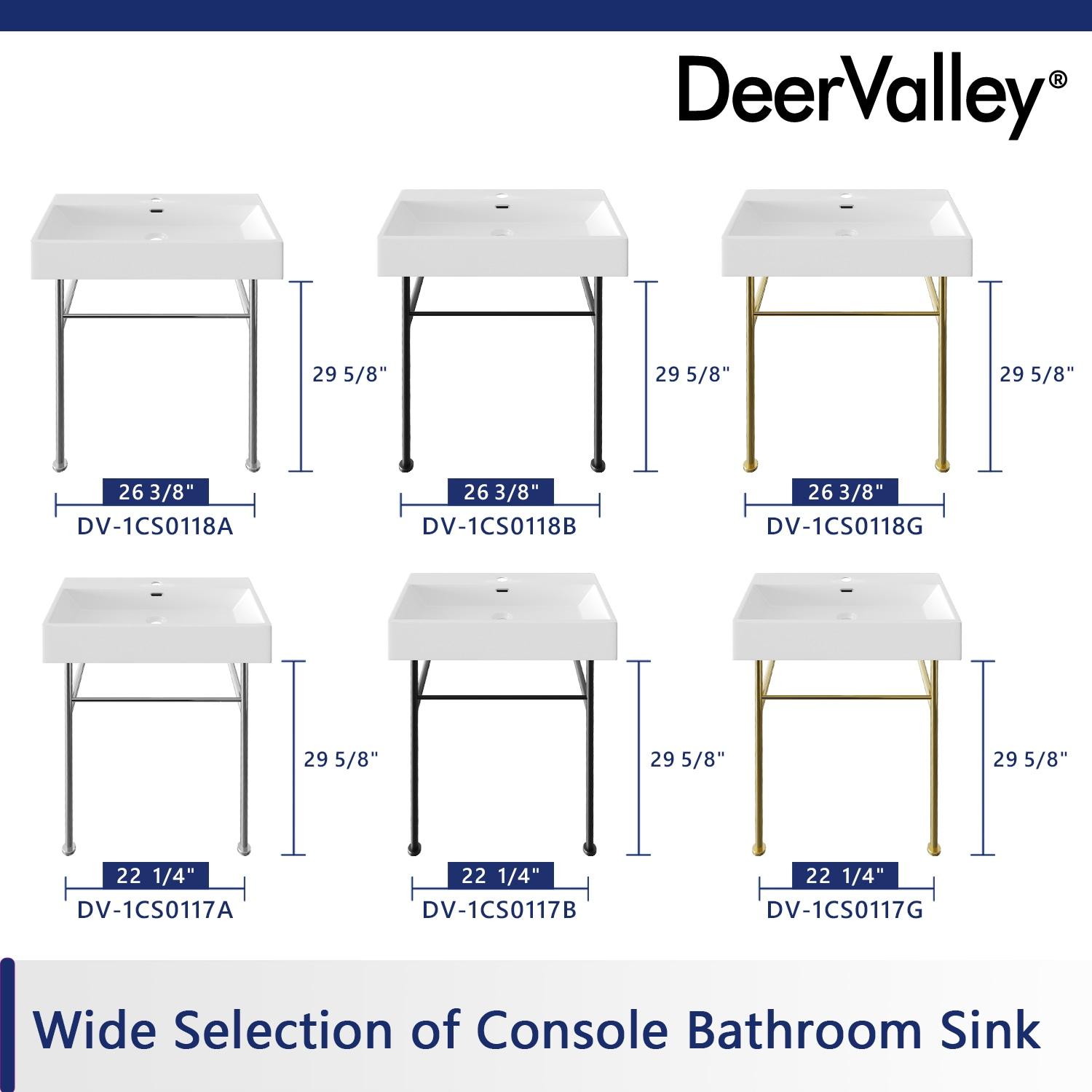 Ceramic White Rectangular Single Faucet Hole 24 in Console Bathroom Sink with Overflow