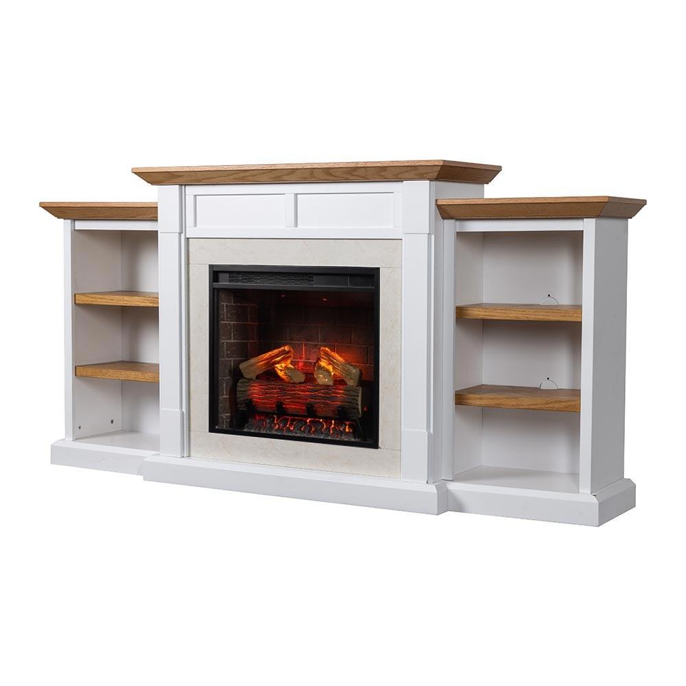 Country Living Belhaven 74 Inch Bookcase Mantel Package | 23 Inch Smart Electric Fireplace Insert Heater