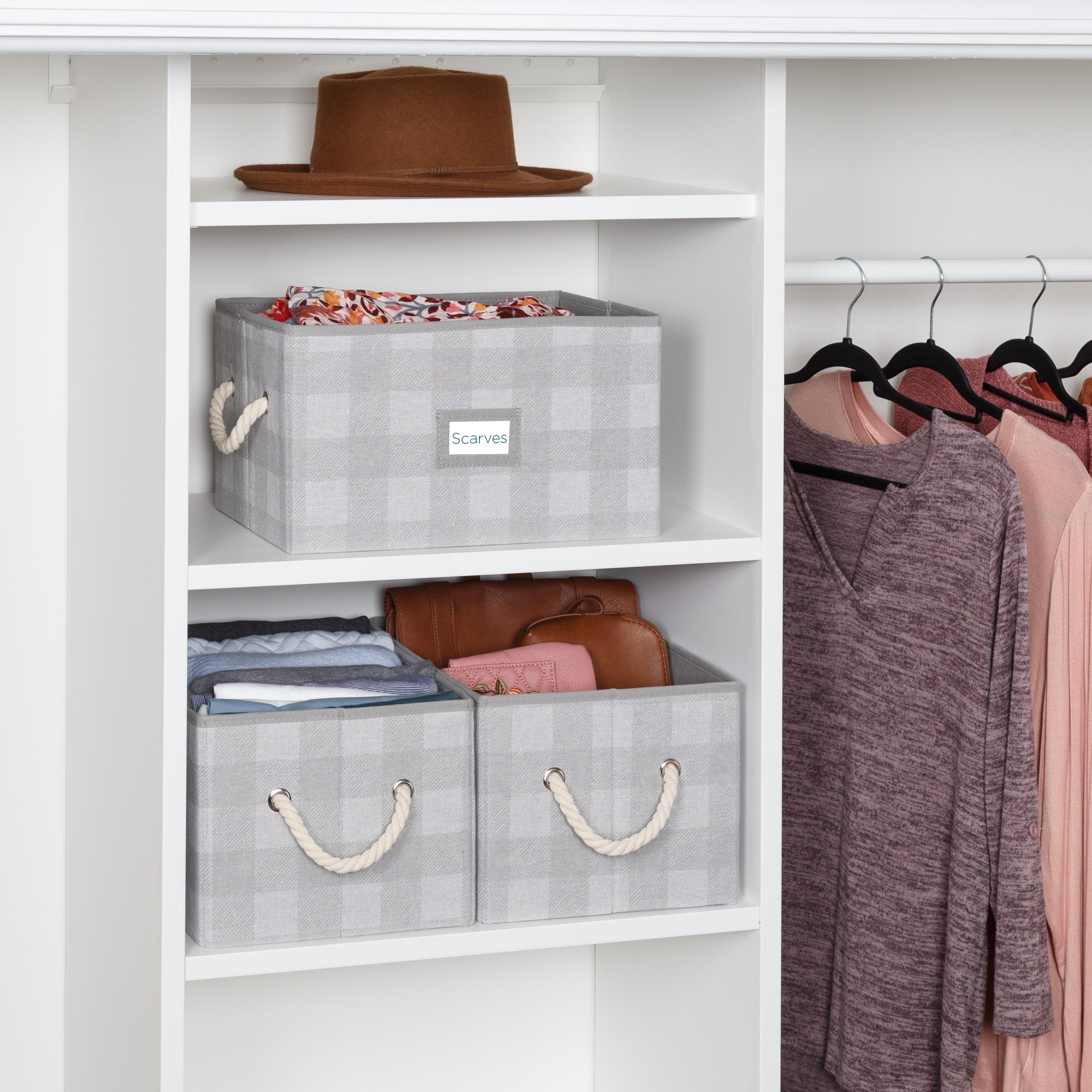 Honey-Can-Do Set of 3 Folding Fabric Storage Bins with Handles, Gray Plaid