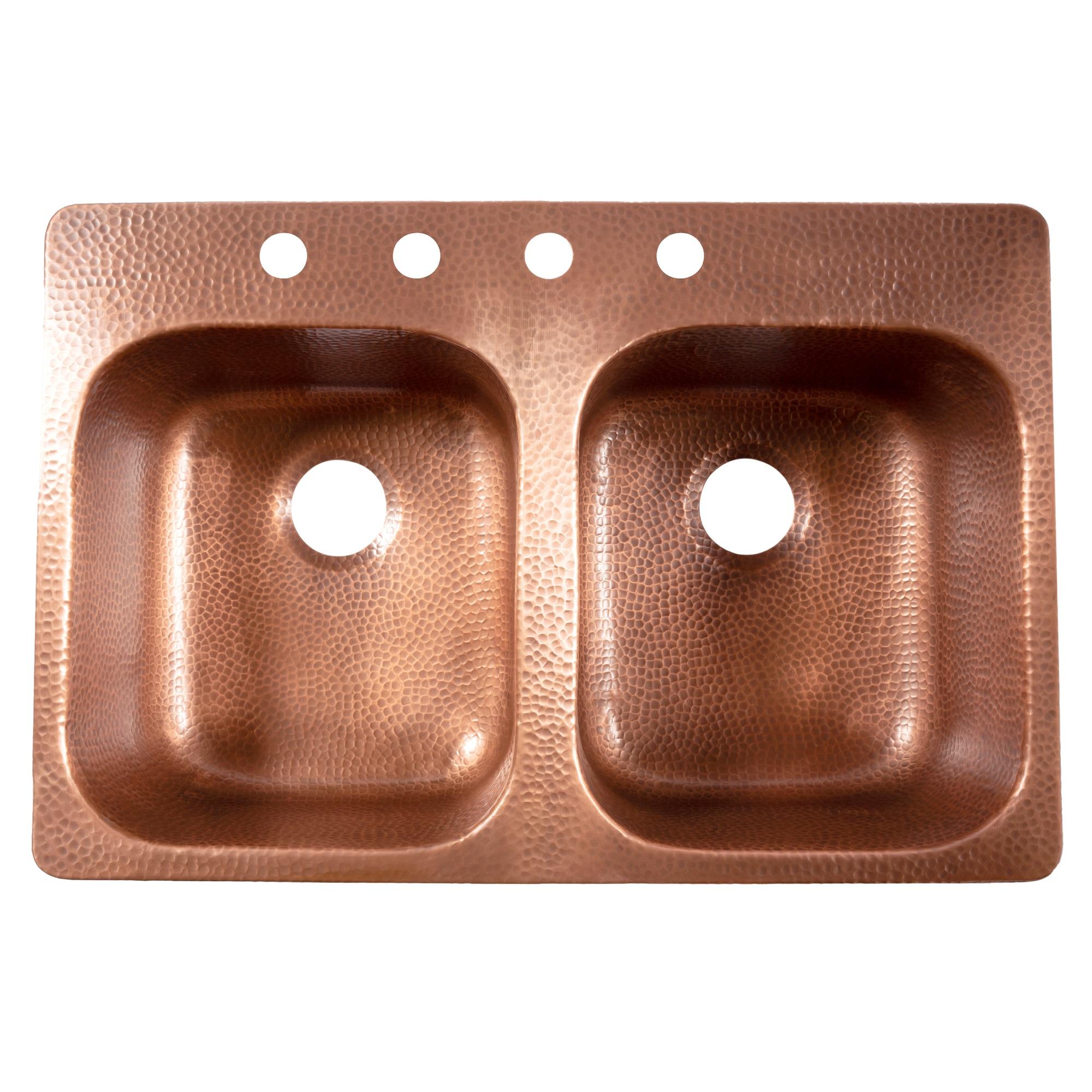 Santi Copper 33" Double Bowl Drop-In Kitchen Sink