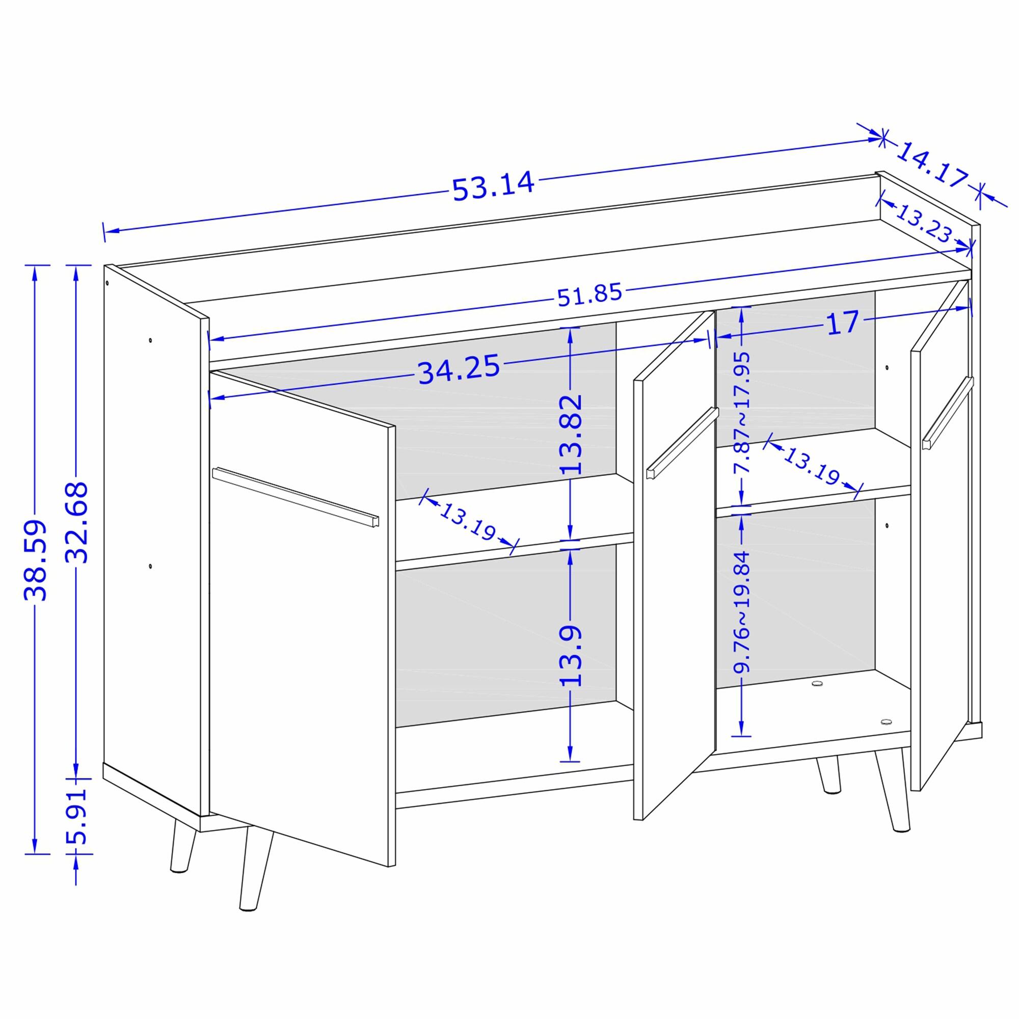 53.54" Bradley Buffet Stand Rustic Brown - Manhattan Comfort: Mid-Century Modern Sideboard, Fixed Shelves