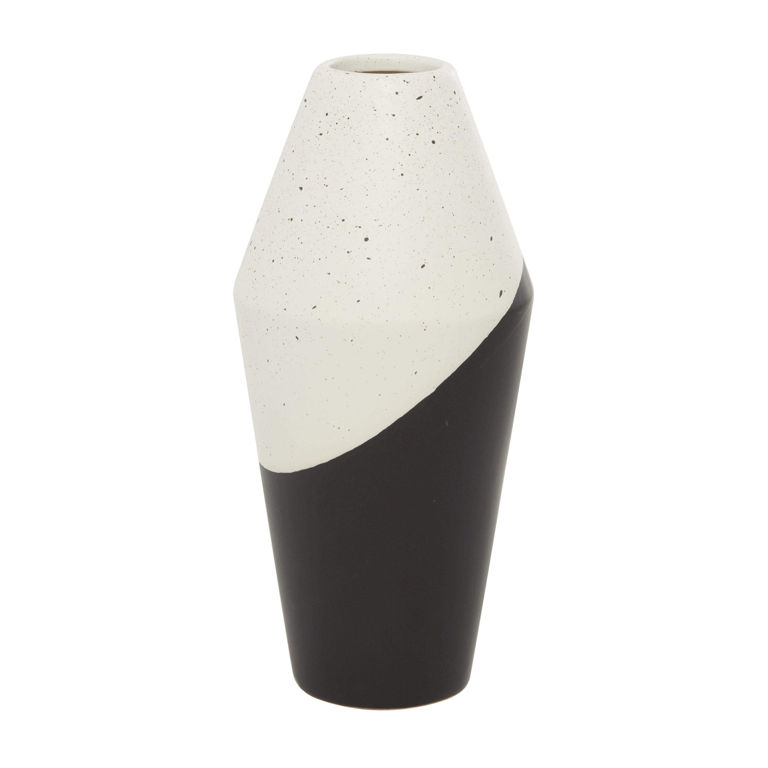 DecMode 12" Handmade Color Block Speckled Black Ceramic Vase