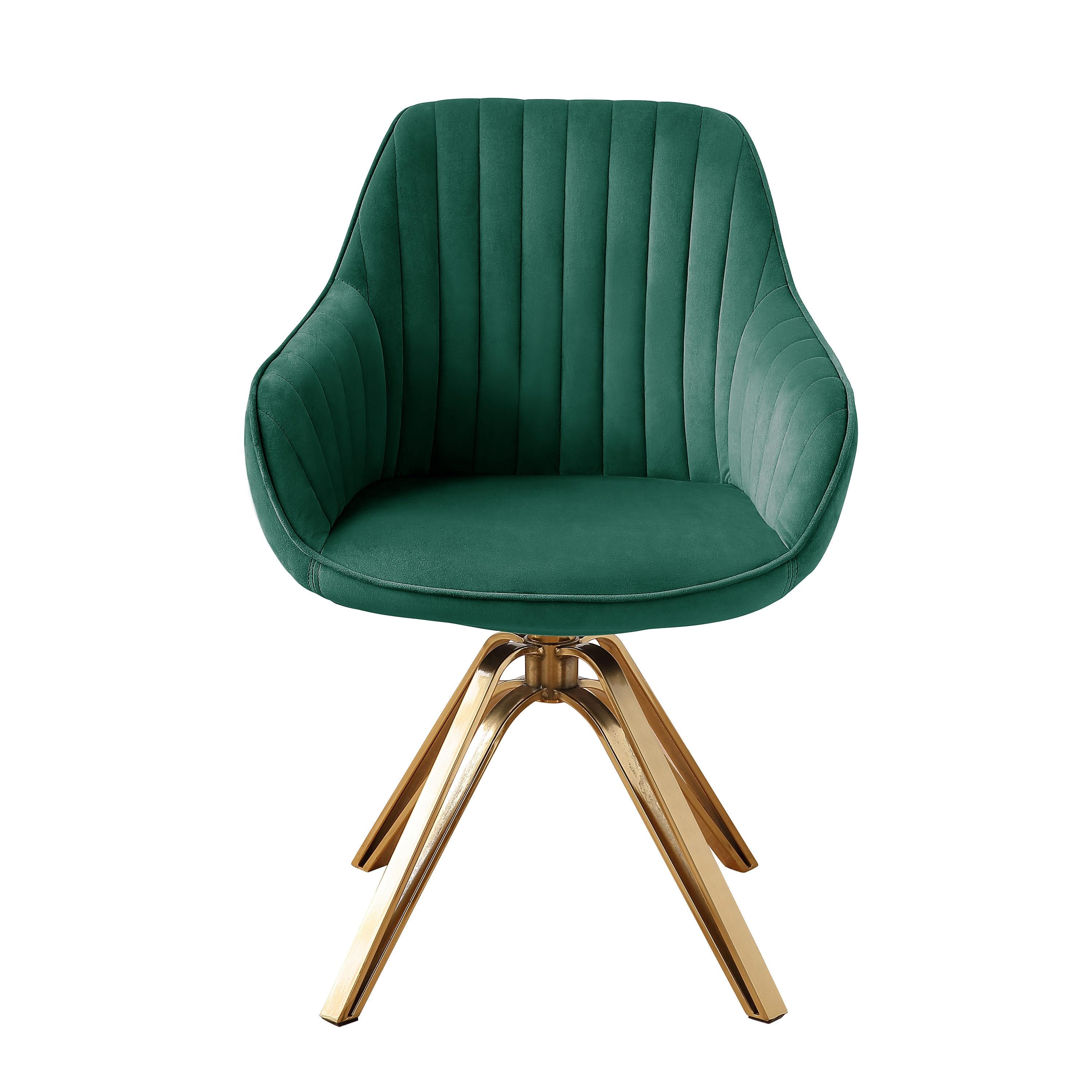 23 in. Green Velvet & Gold Swivel Arm Chair