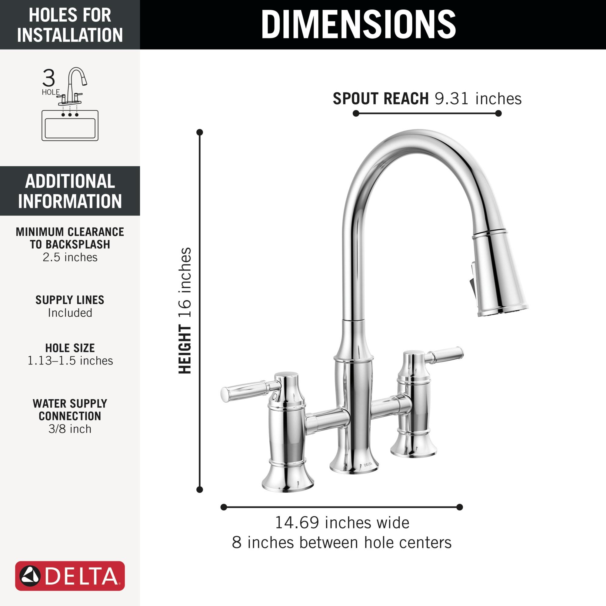 Renaldi Pull-Down ProClean Bridge Kitchen Sink Faucet, Two Handle Kitchen Faucet