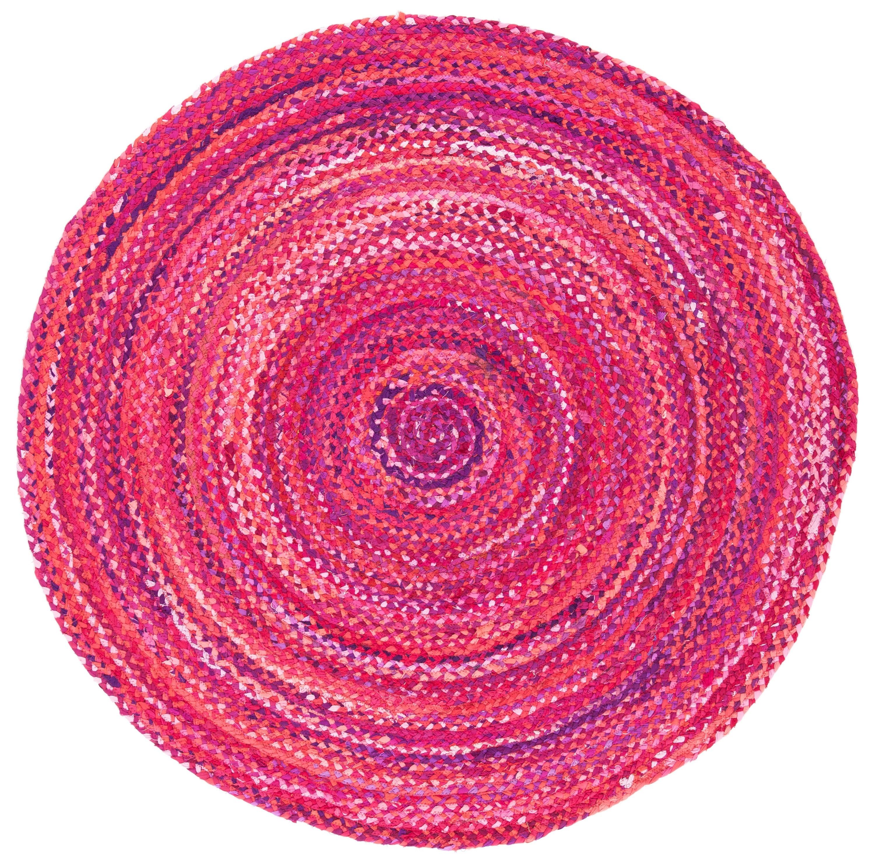 Braided BRD452 Hand Woven Indoor Area Rug - Pink/Fuchsia - 5' Round - Safavieh