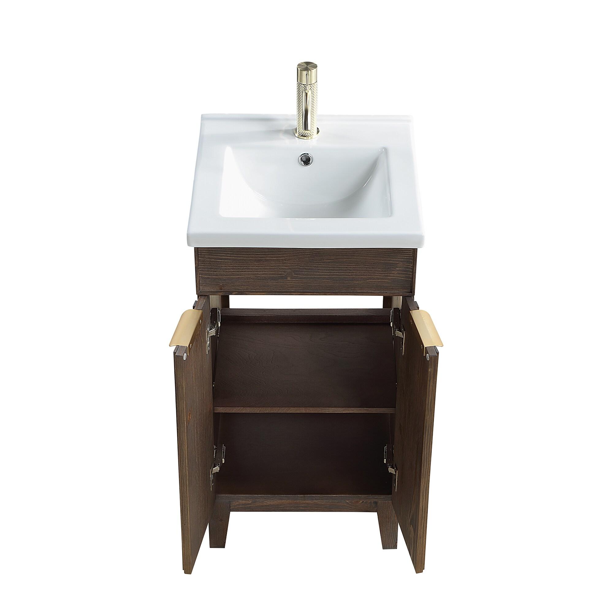 Palos 18" Single Bath Vanity in Spruce Antique Brown with White Ceramic Basin