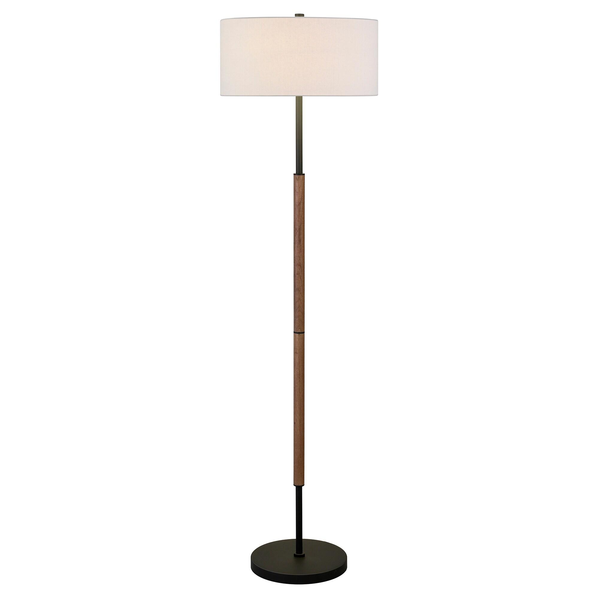 Henn&Hart 17" Blackened Bronze/Rustic Oak Metal/Fabric Floor Lamp