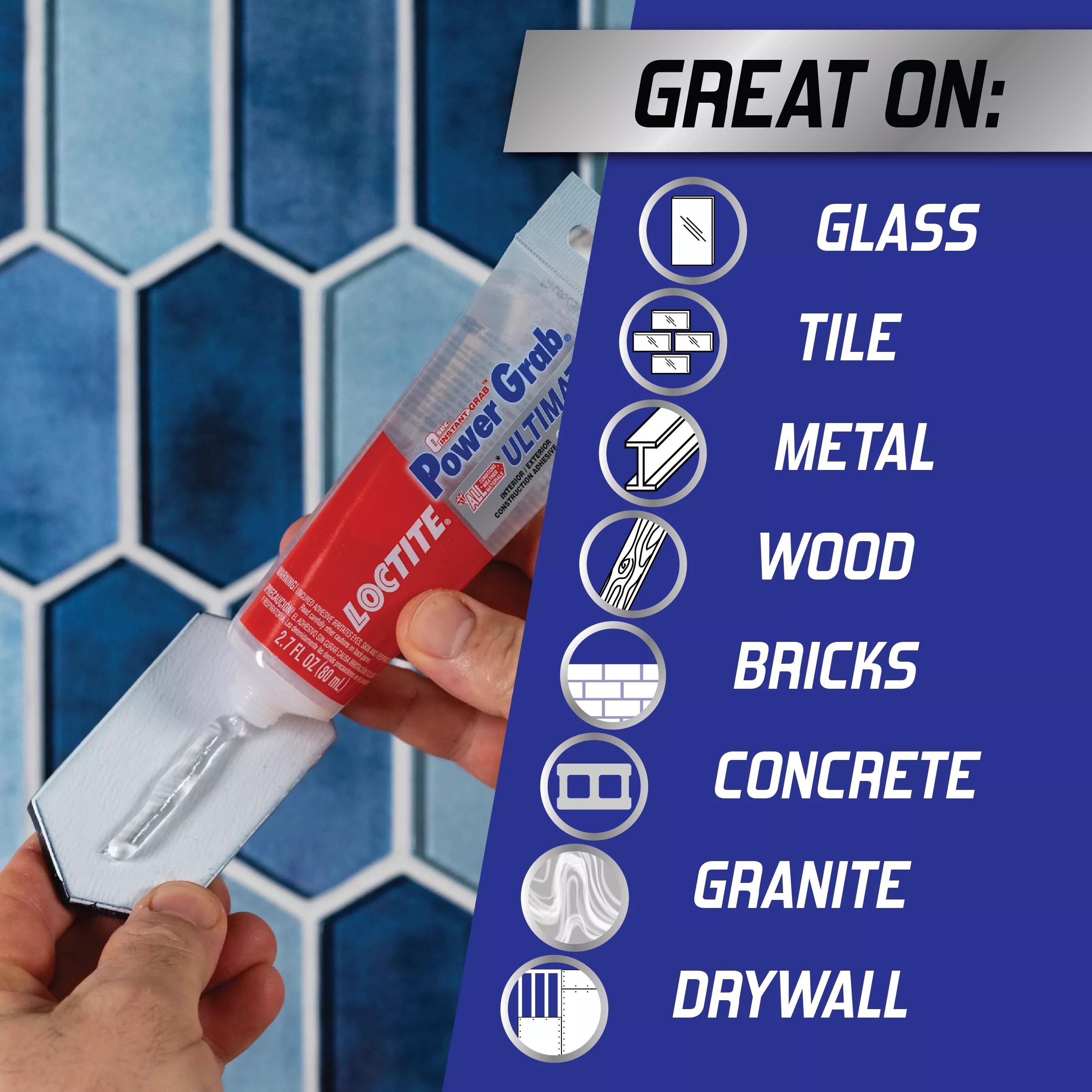 Loctite Power Grab Construction Adhesive Ultimate Crystal Clear, Pack of 1, Clear 2.7 fl oz Tube