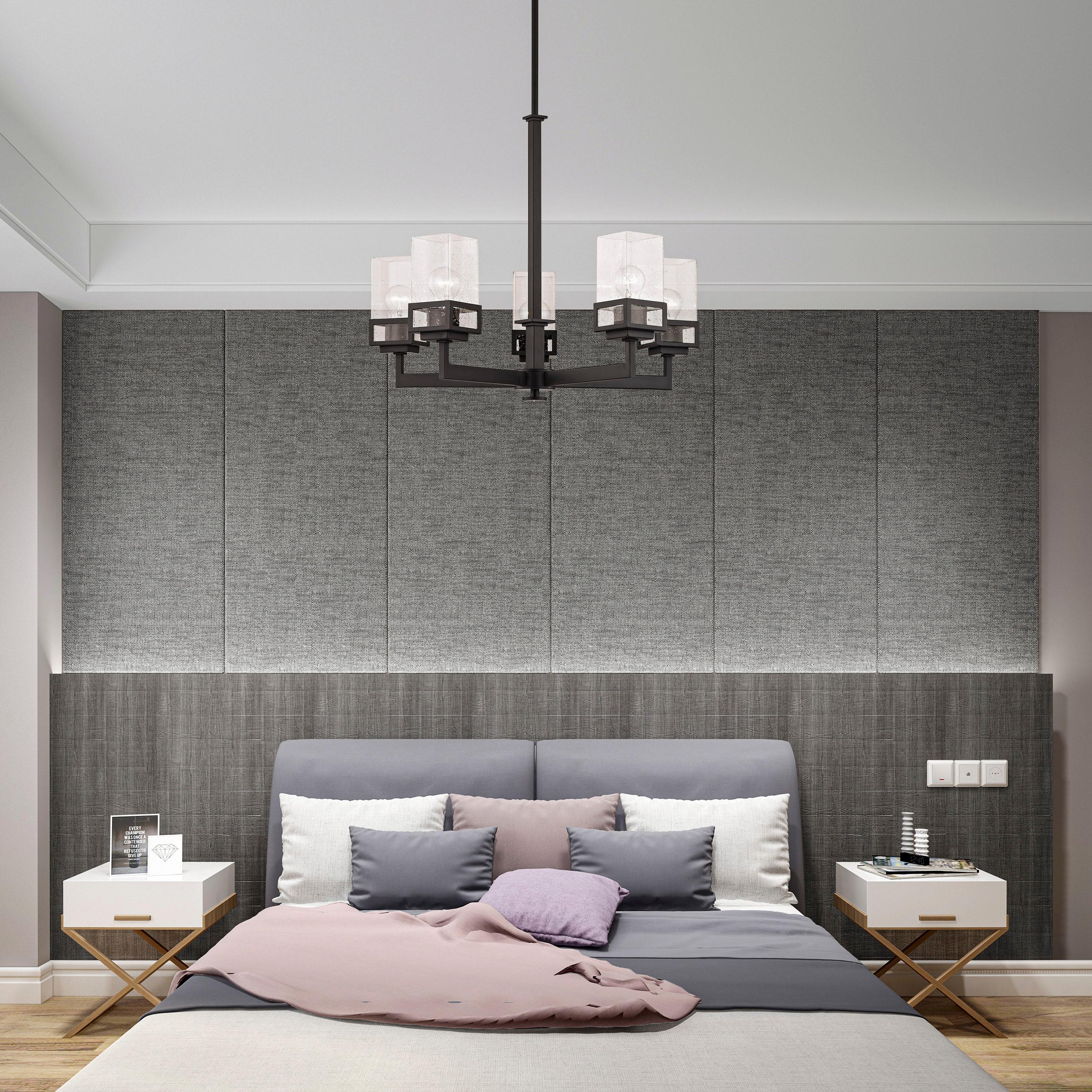 5 Light Bronze Chandelier with Hand Blown Clear Seeded Glass Shade