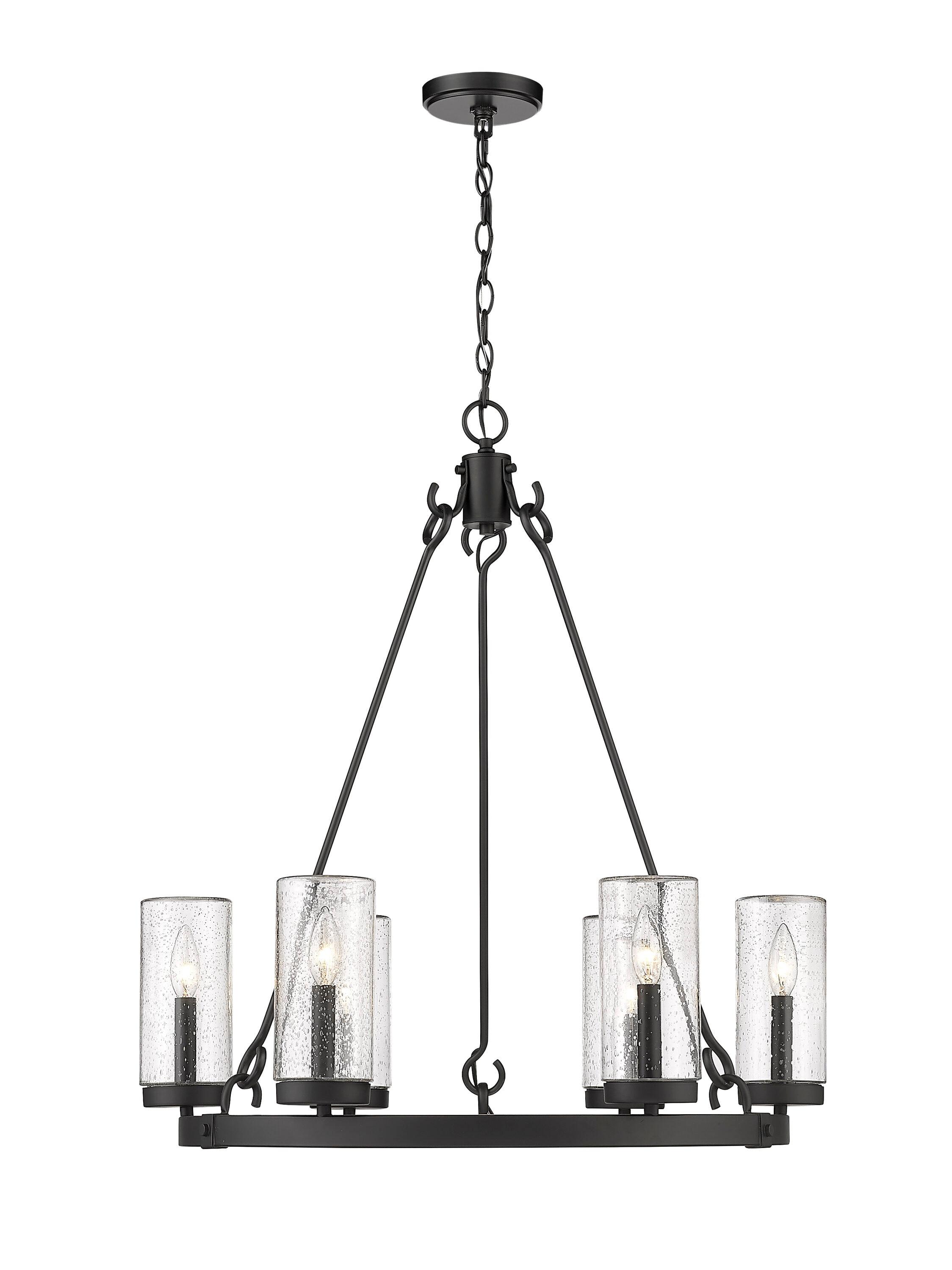 Marlow Matte Black Steel 6-Light Outdoor Pendant with Clear Seedy Glass