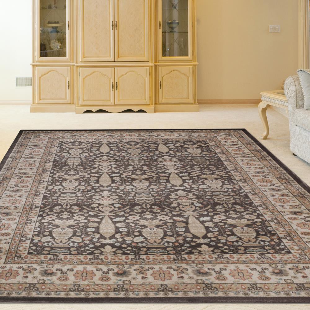 Radici Usa Garda Area Rug 3812 Traditional Brown Leaves Petals 5' 3" x 7' 3" Rectangle