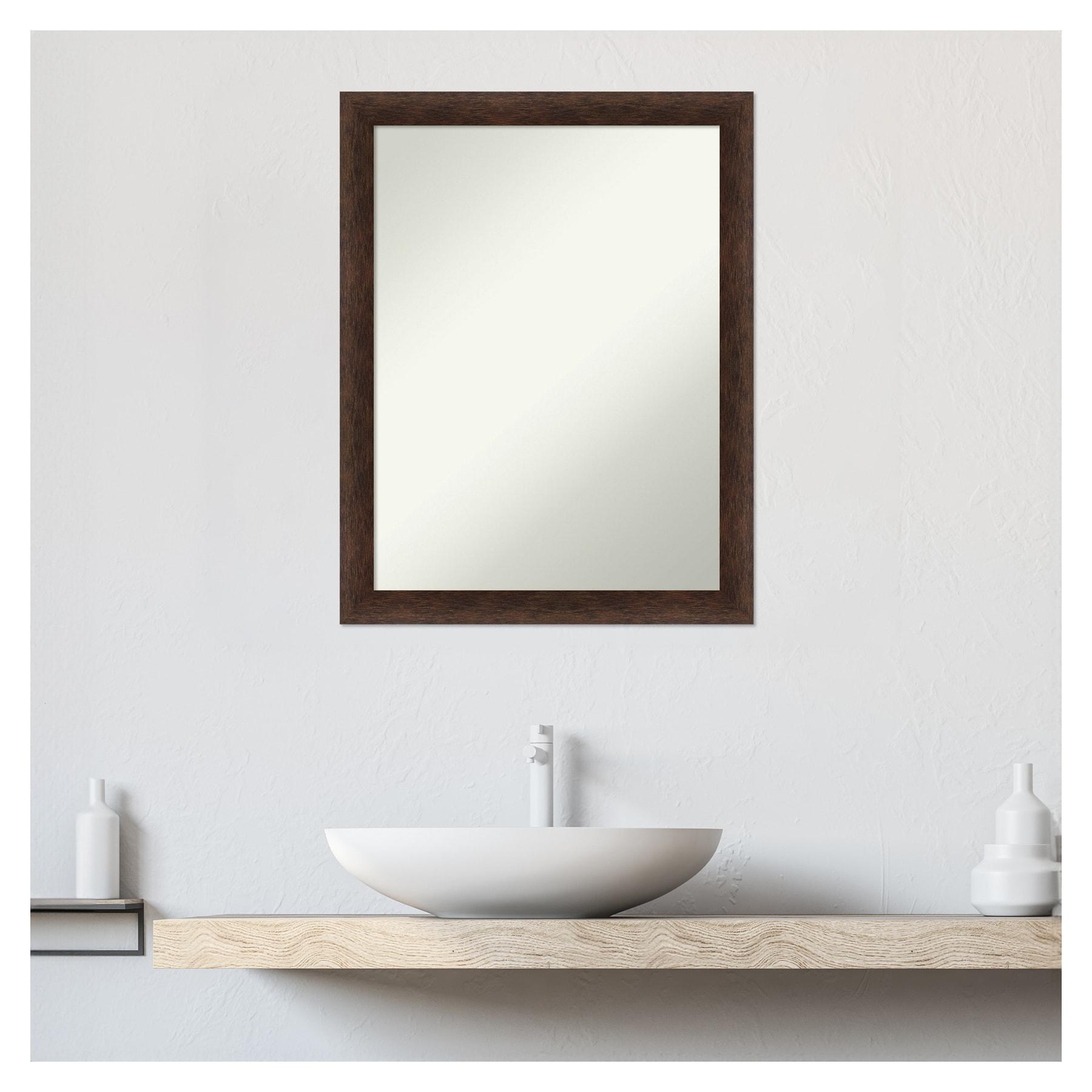 21"x27" Non-Beveled Narrow Wood Bathroom Wall Mirror Warm Walnut - Amanti Art: Modern Rectangular Vanity, Wall Mounted, Includes Hardware