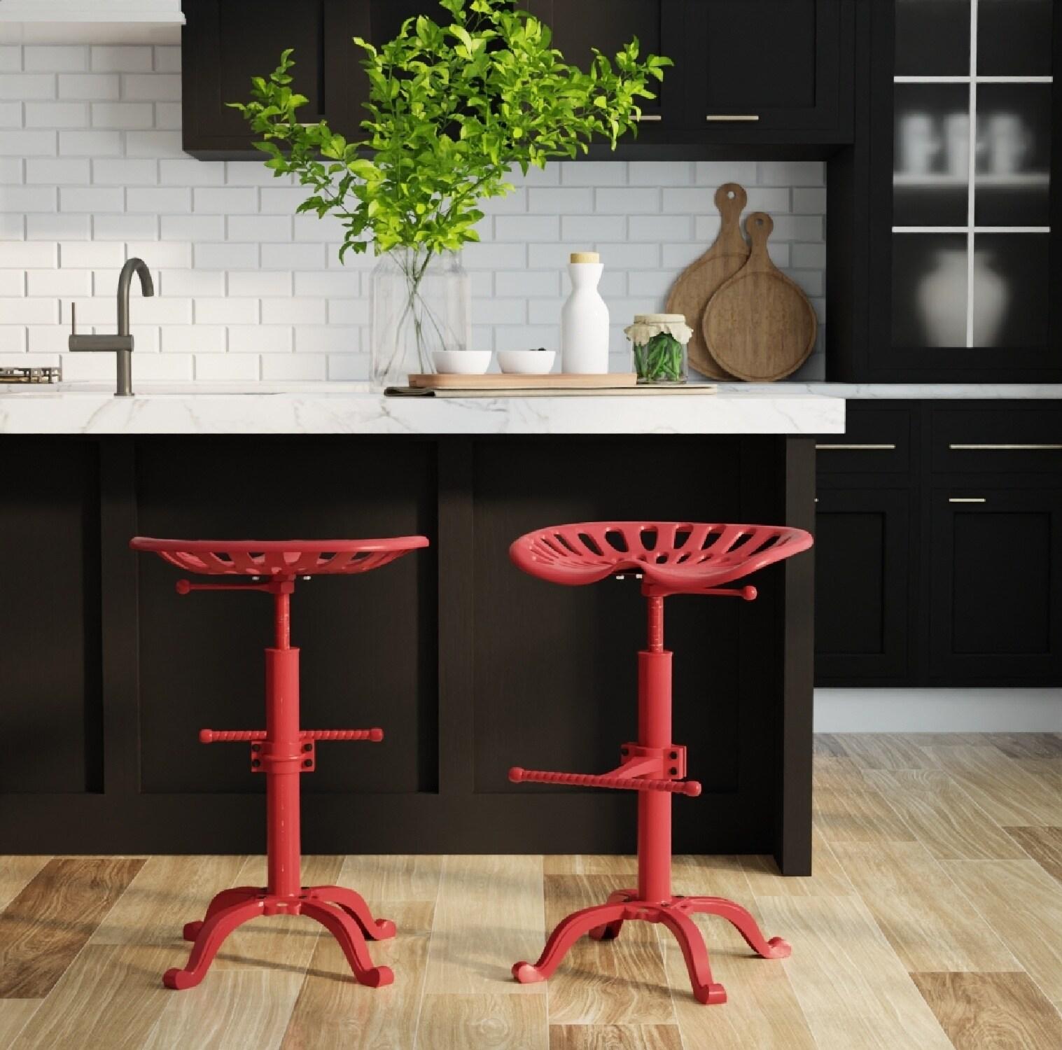 Carolina Living Adjustable Tractor Seat Counter Height Barstool Metal/Red: Wrought Iron Design, Spot Clean, 300lb Capacity