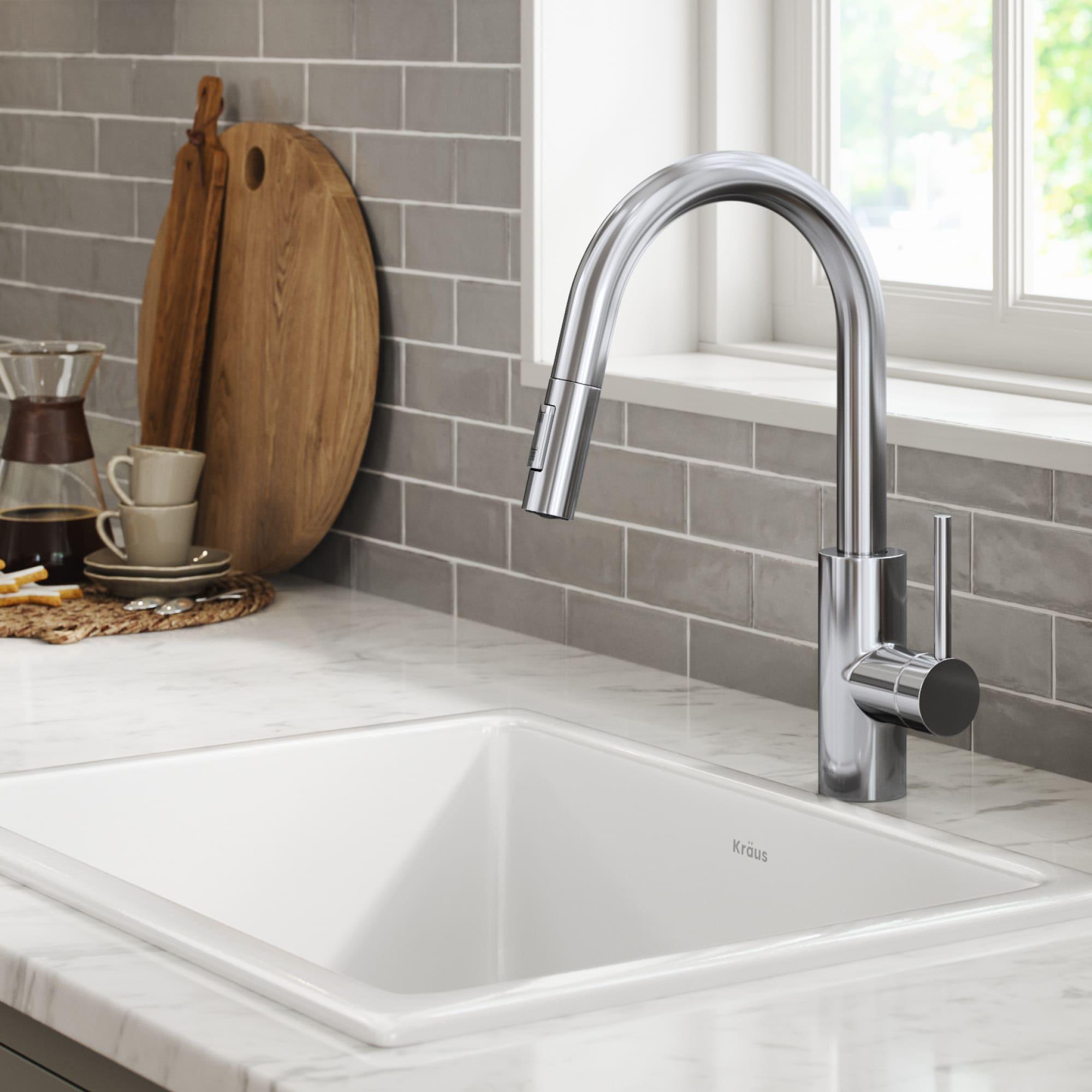 KRAUS Oletto Single Handle Pull Down Kitchen Faucet with QuickDock Top Mount Installation Assembly