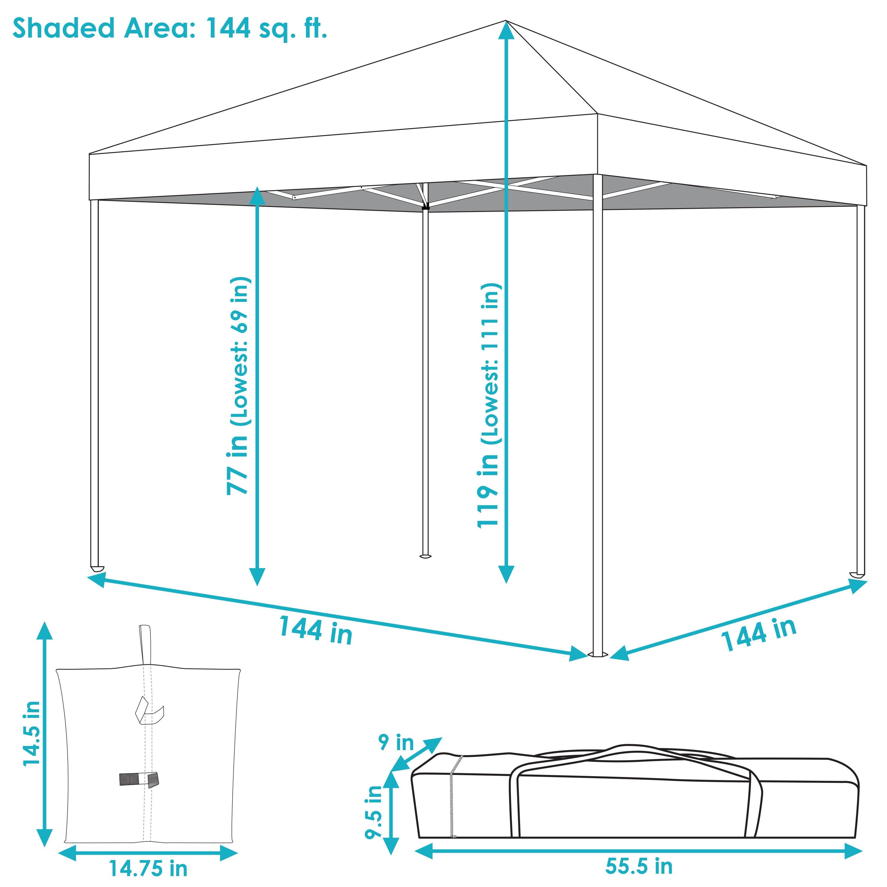 12 Ft. W x 12 Ft. D Metal Pop-Up Canopy