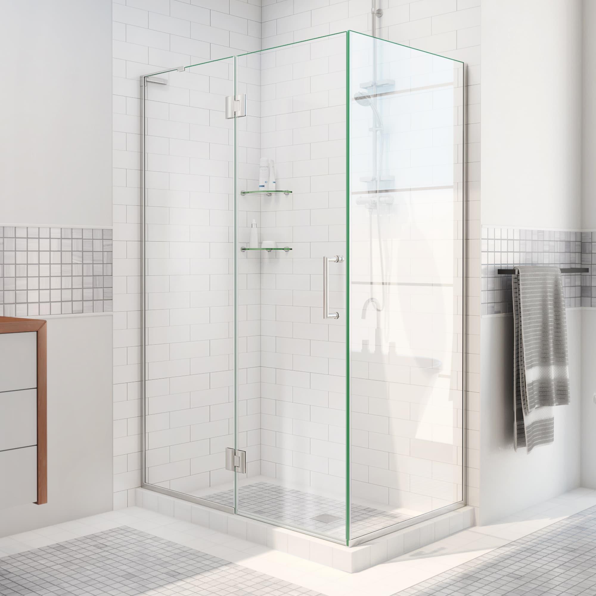 Unidoor-X Frameless Hinged Shower Enclosure with Clear Glass and Black Hardware