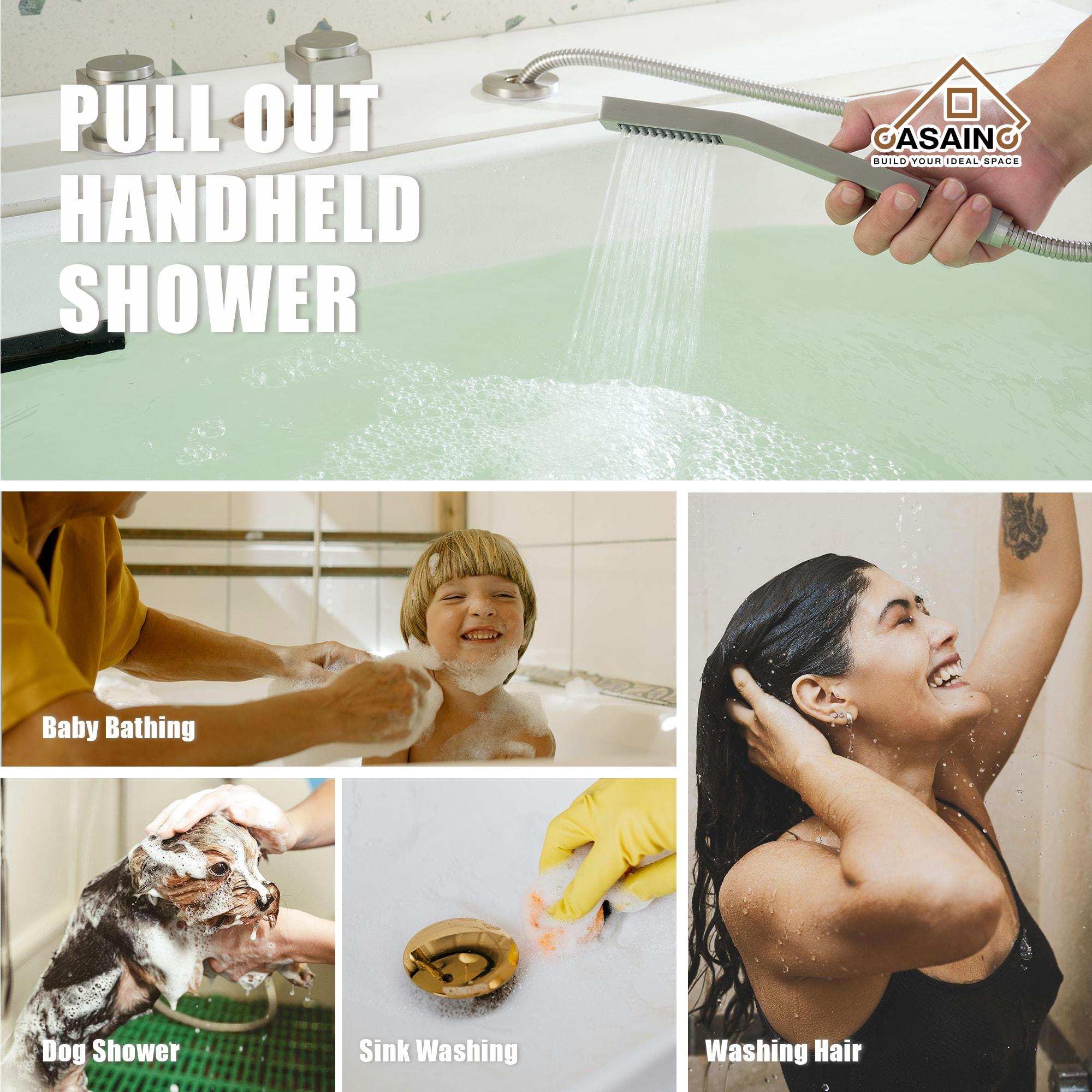 Single Handle Free Standing Bathtub Faucet with Diverter and Handshower