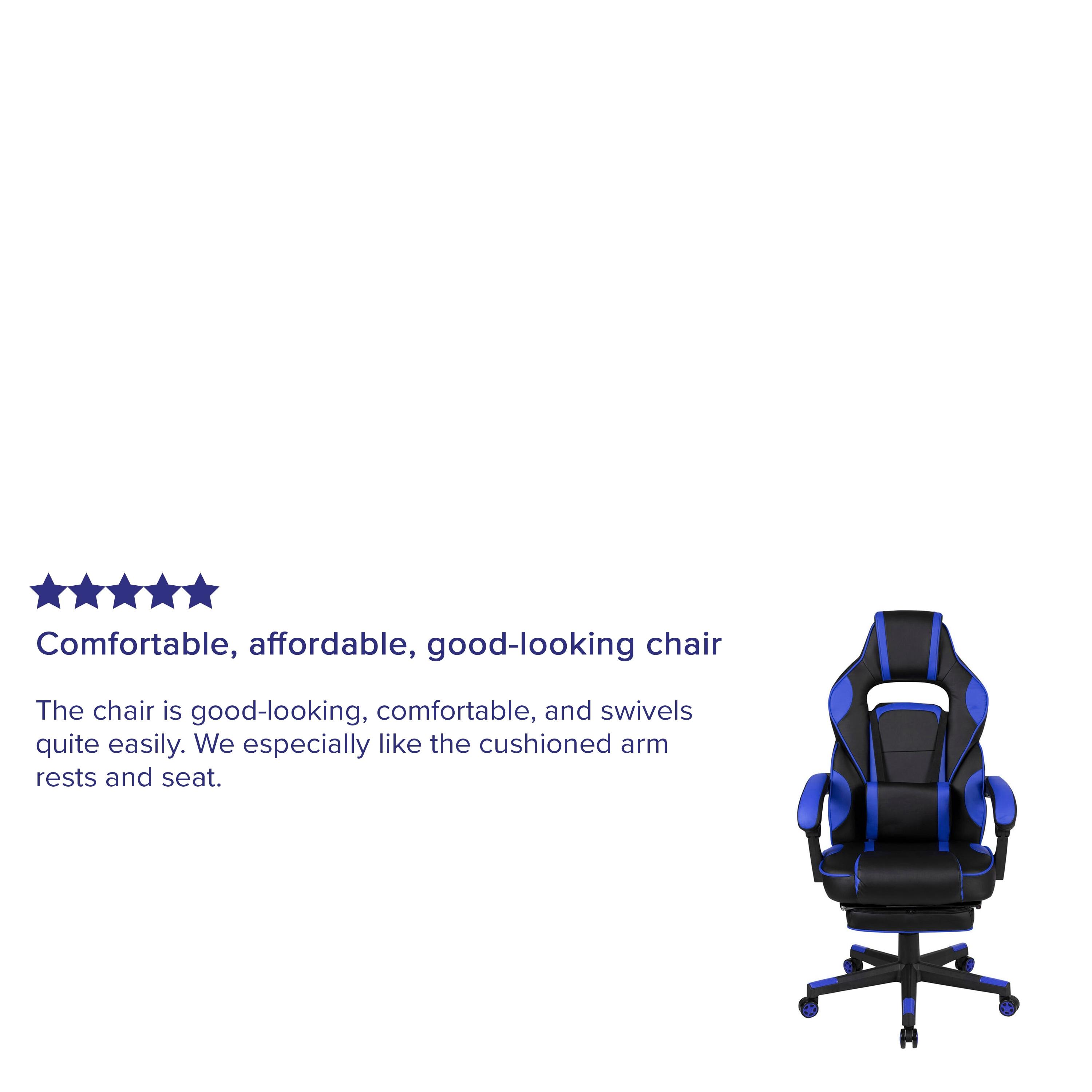 Flash Furniture X40 Gaming Chair Racing Ergonomic Computer Chair with Fully Reclining Back/Arms, Slide-Out Footrest, Massaging Lumbar - Black/Blue