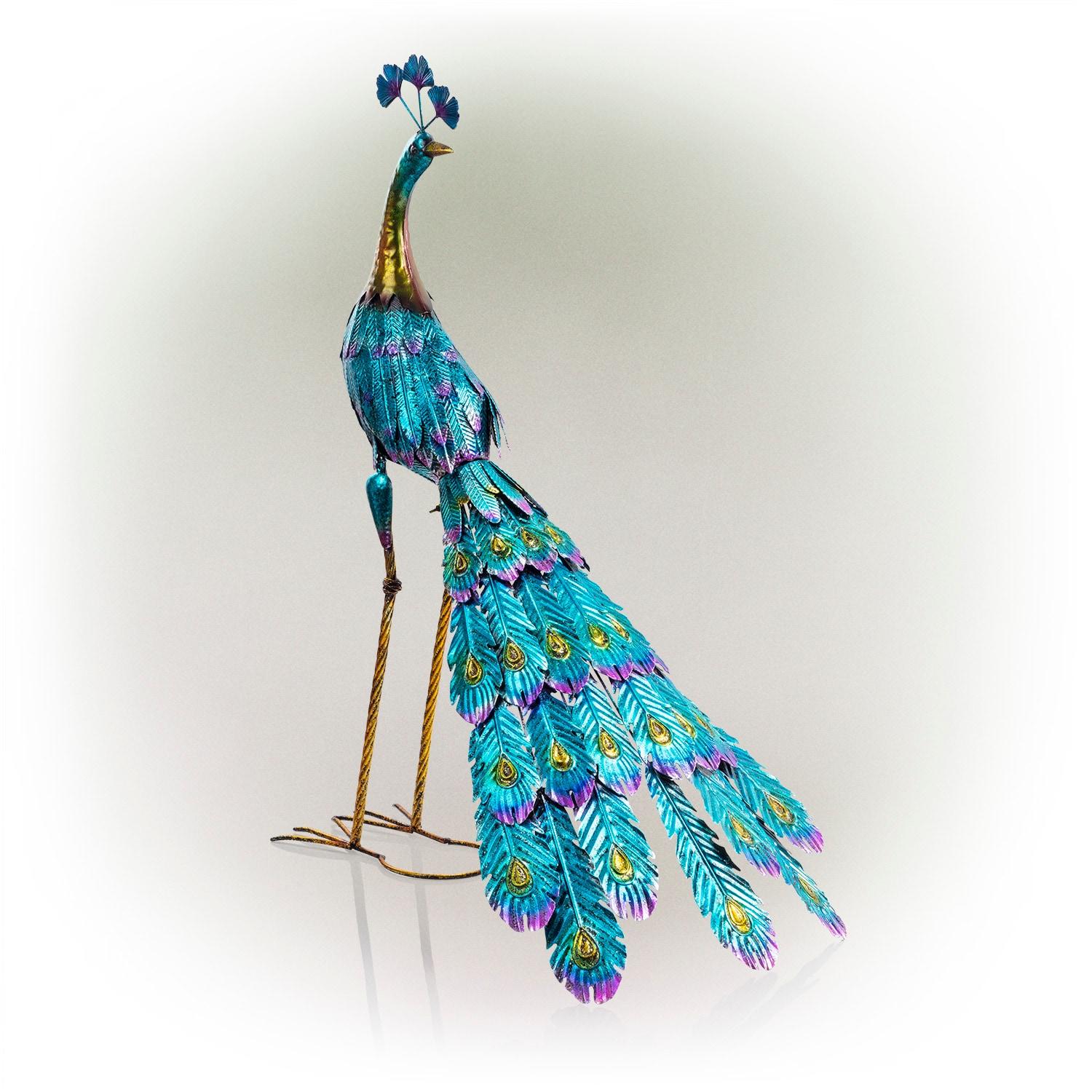 Graceful Metal Peacock Garden Statue - Alpine Corporation