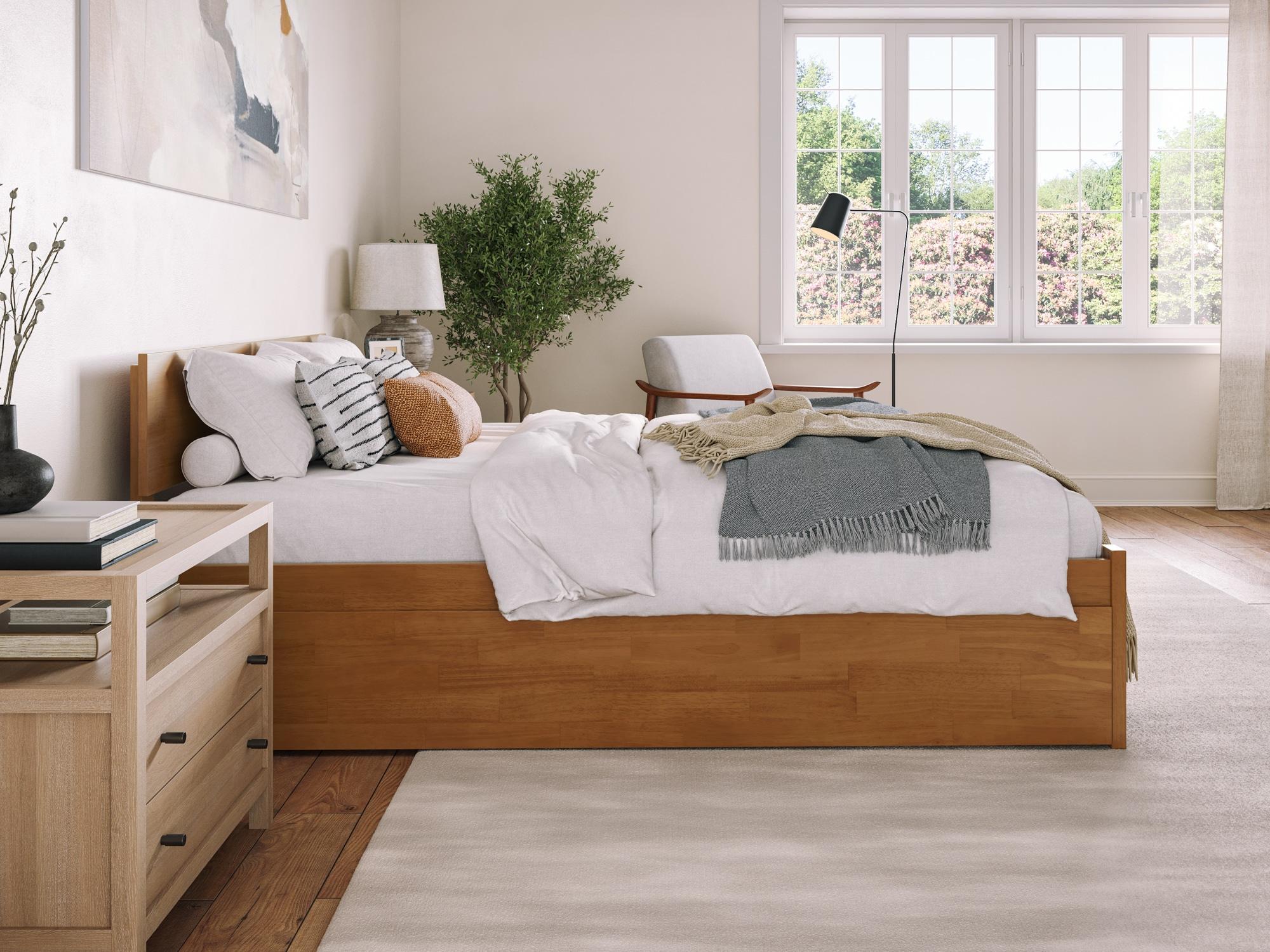 AFI Furnishings Orlando Solid Wood Platform Bed with Panel Footboard & Trundle