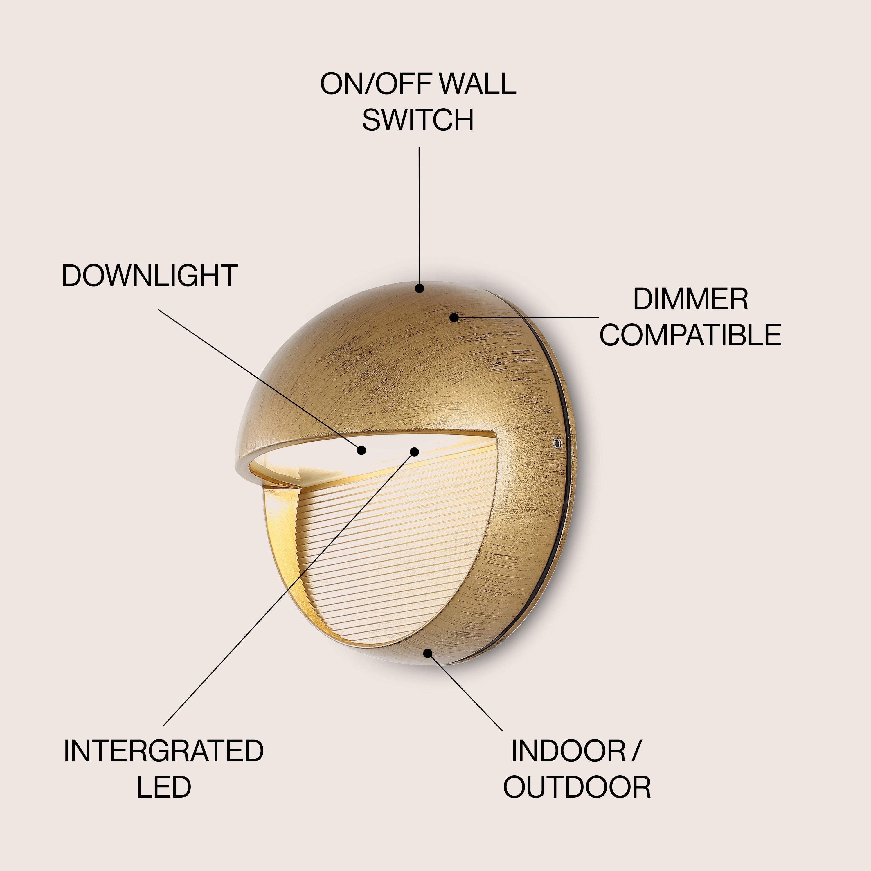 Orbe 6.25" Outdoor Metal/Glass Integrated LED Wall Sconce, Antique Gold