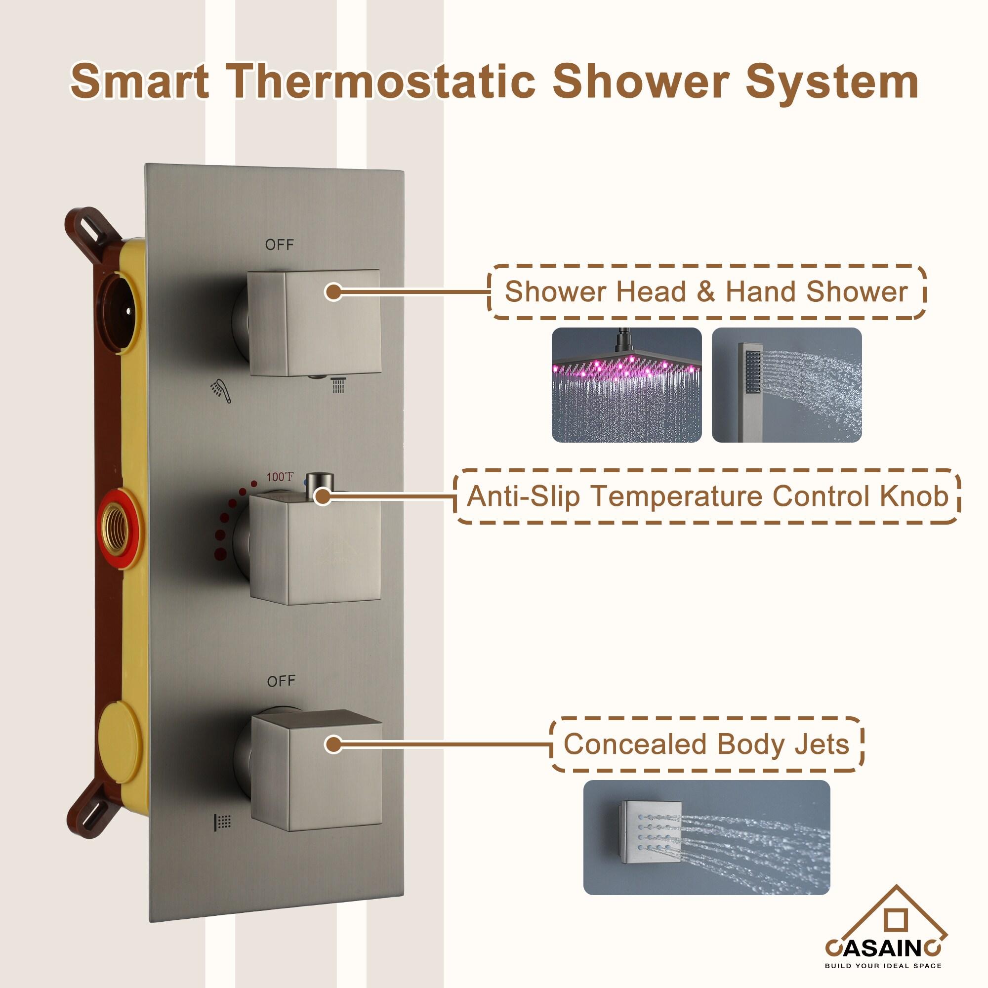 Revitalize 12 Inch Luxury Thermostatic Complete Shower System with Rough-in Valve