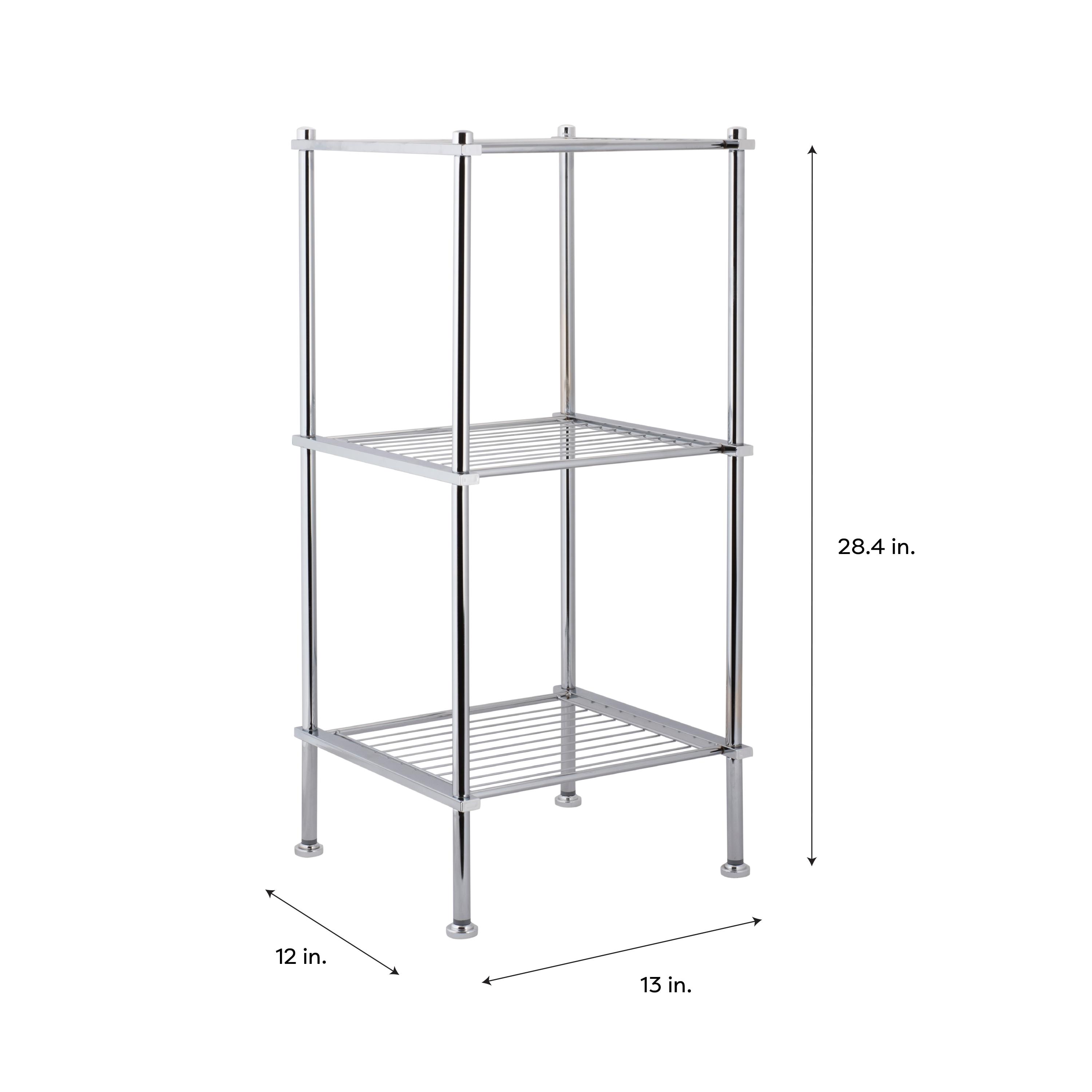3 Tier Metro Collection Shelf Gray - Organize It All: Chrome Steel Bathroom Towel Storage Cabinet with 3 Shelves