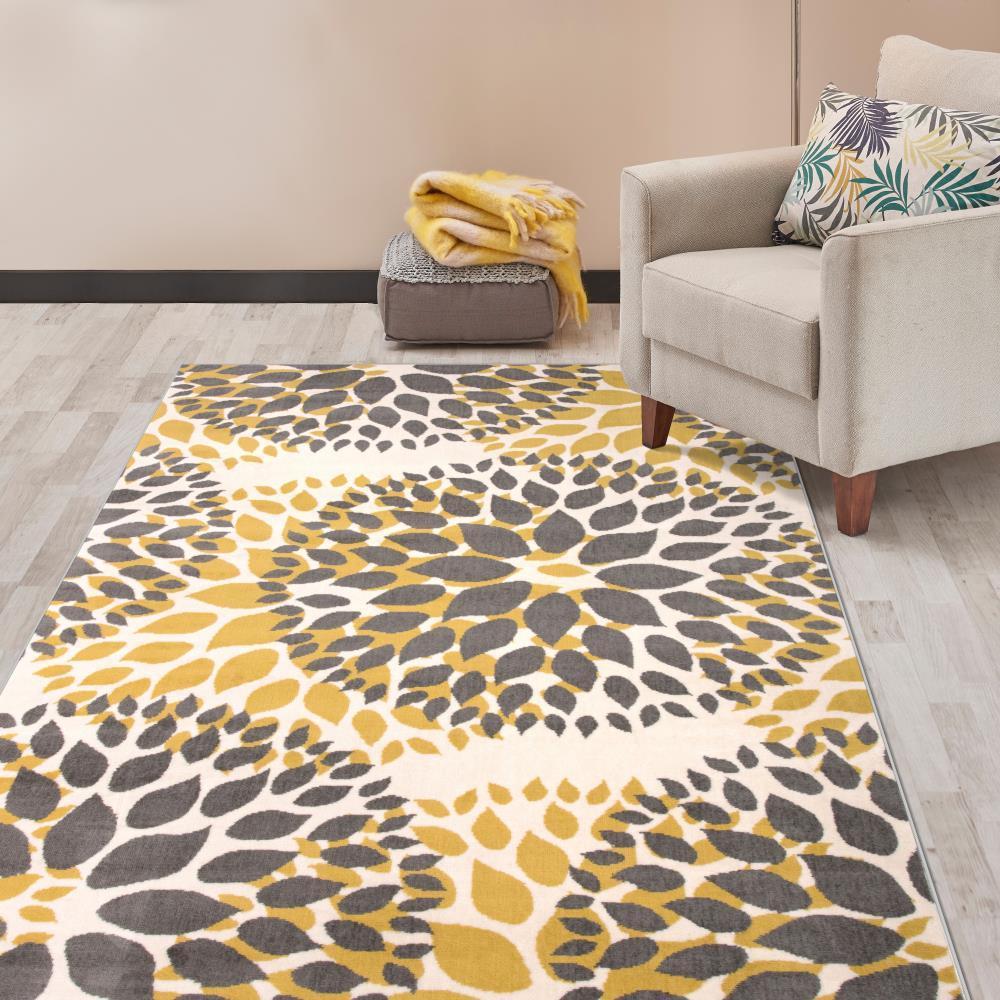 World Rug Gallery Modern Floral Circles Yellow 6'6" x 9' Area Rug
