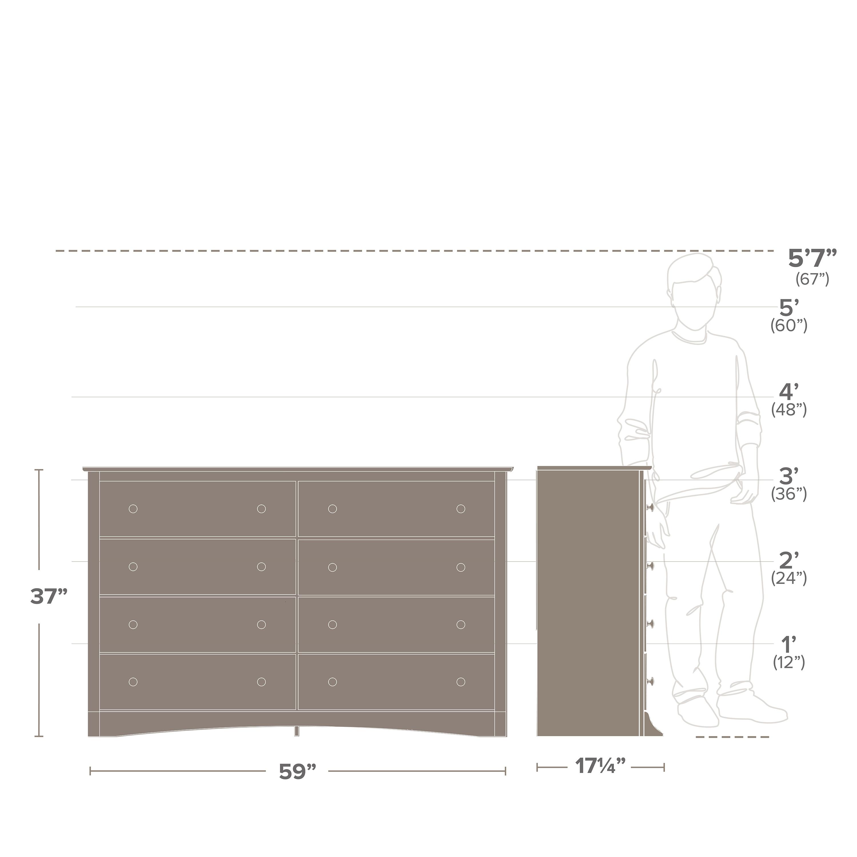 Sonoma 8 Drawer Dresser Drifted Gray - Prepac: Laminated Composite Wood, Metal Glides, 59"W