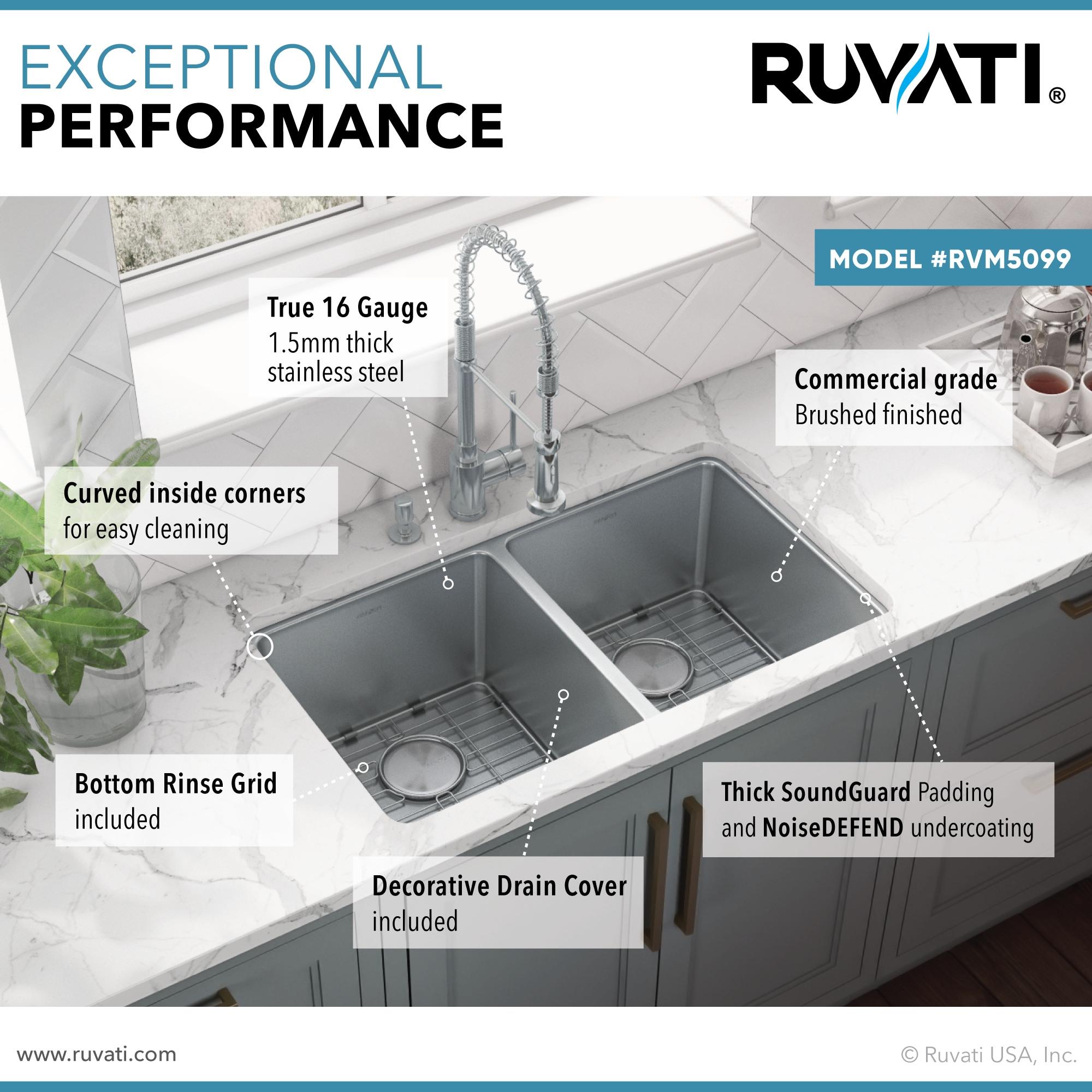 Ruvati Rvm5099 Modena 31" Undermount Double Basin 16 Gauge Stainless Steel Kitchen Sink -
