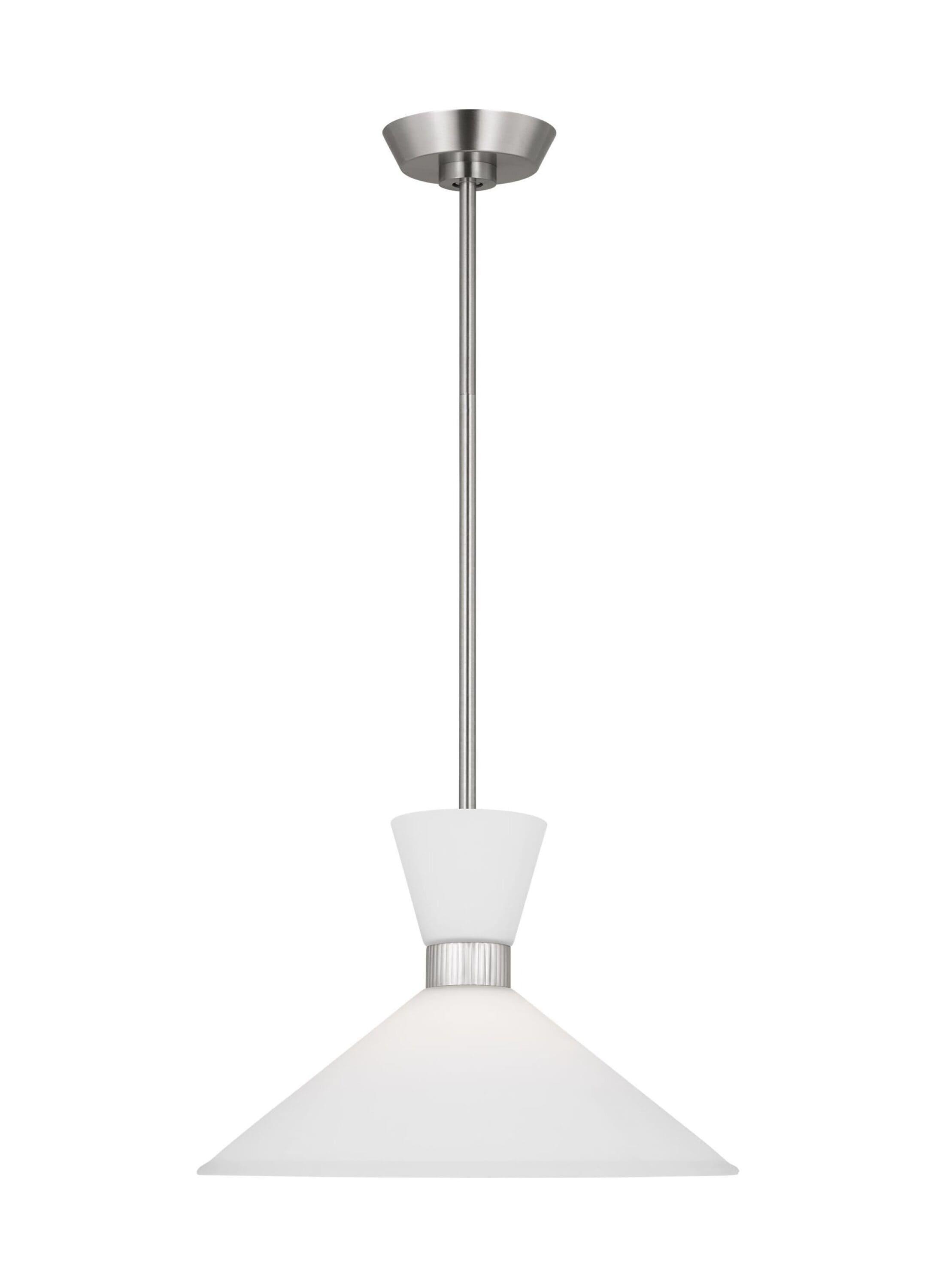Belcarra Brushed Steel Pendant Light with Etched White Glass Shade