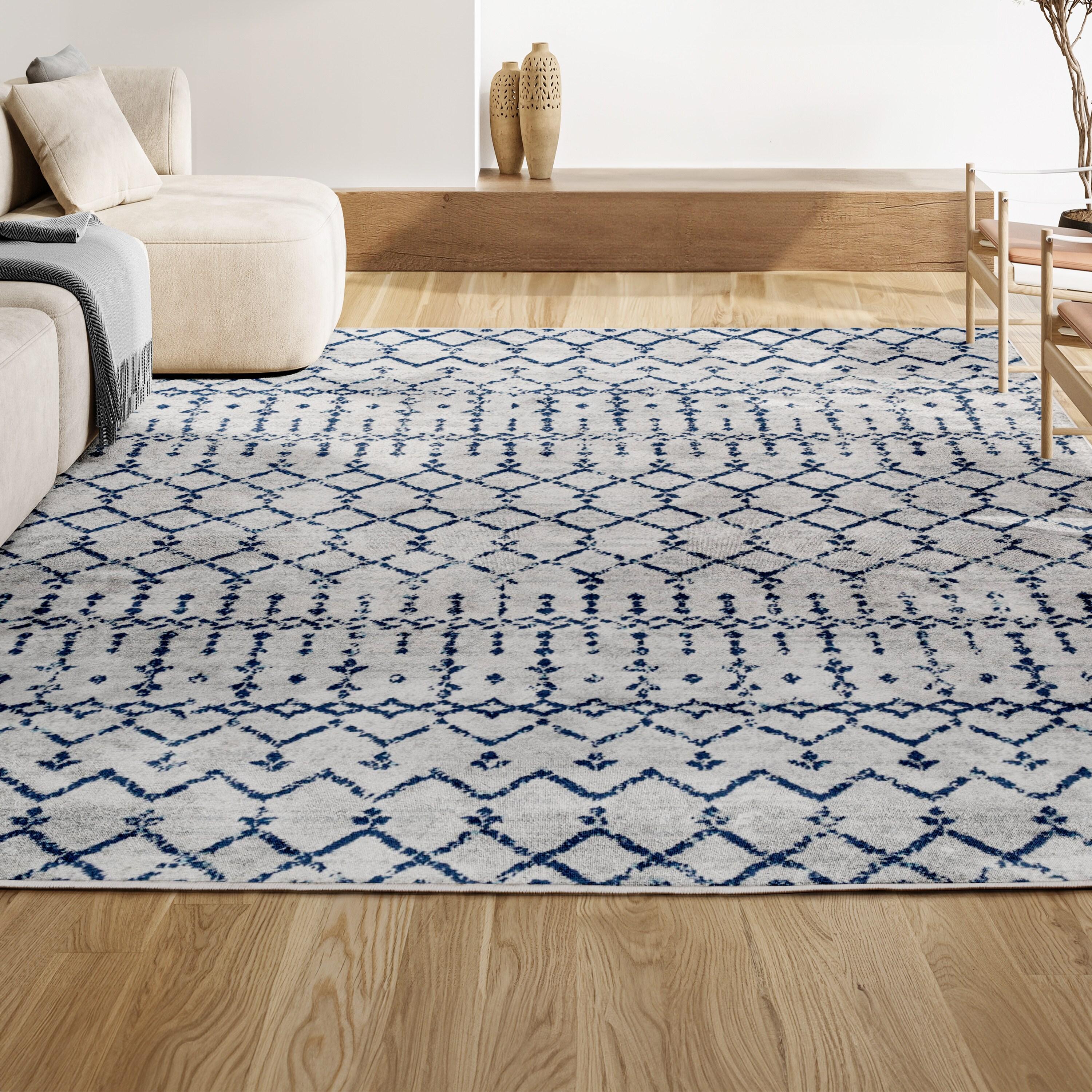 5'x 8' Morrocan Hype Boho Vintage Diamond Area Rug, Cream/Navy - JONATHAN Y